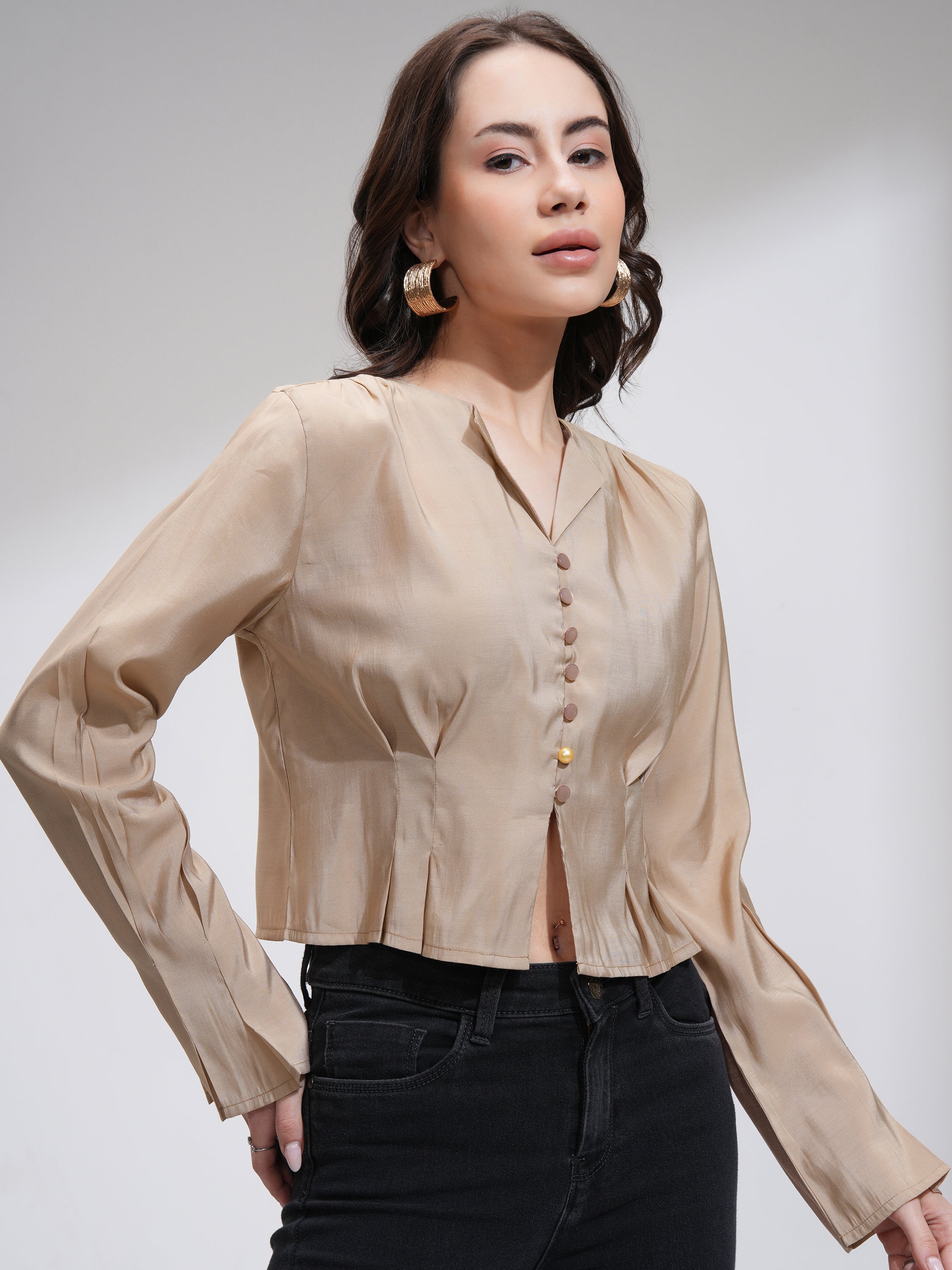 Tokyo Talkies Women Brown Solid Cinched Waist Top - Brown - Image 6