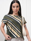 Tokyo Talkies Women Olive Striped Regular Top - Olive - Image 1