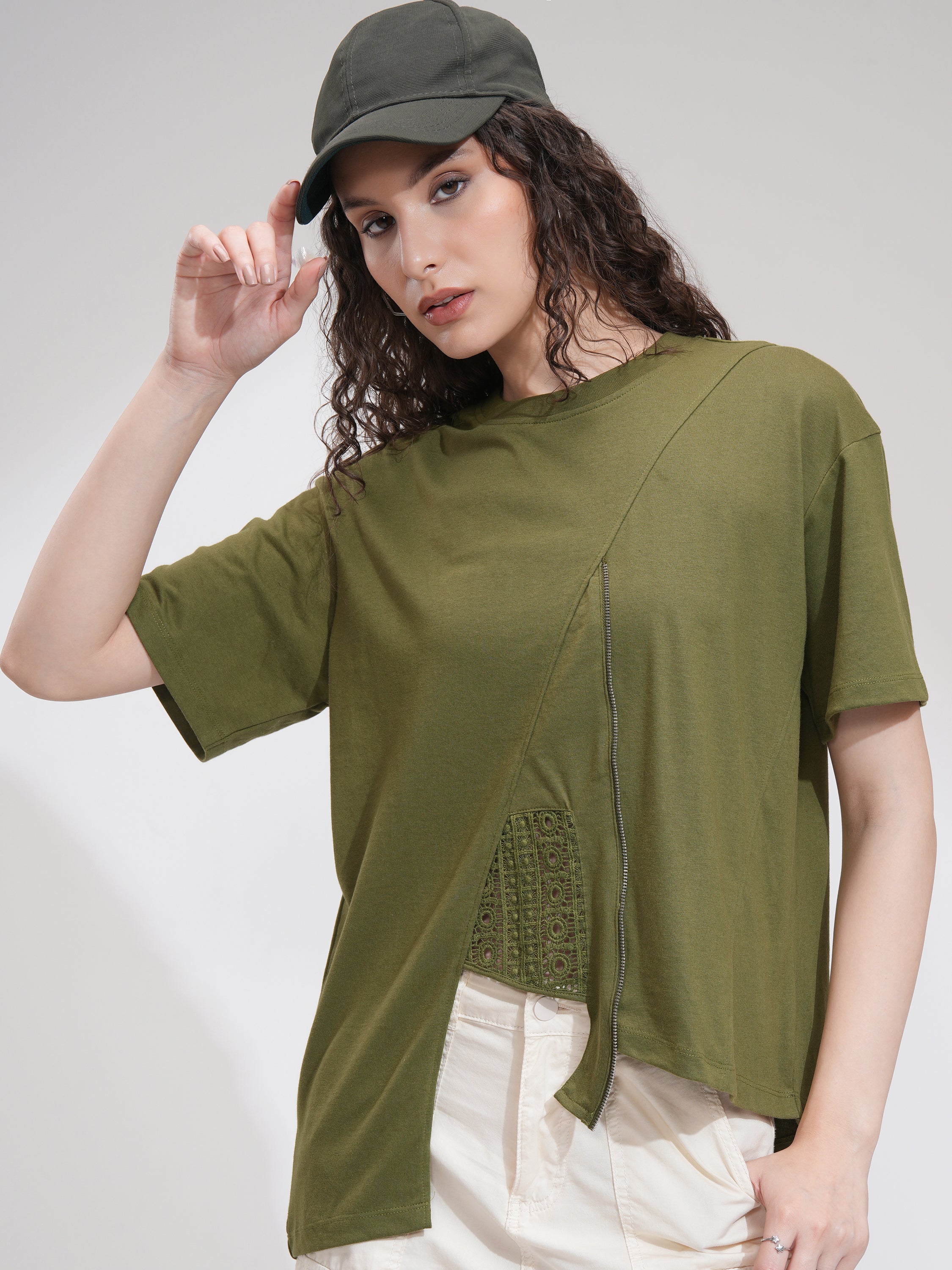 Tokyo Talkies Women Olive Solid Regular Top - Olive - Image 1