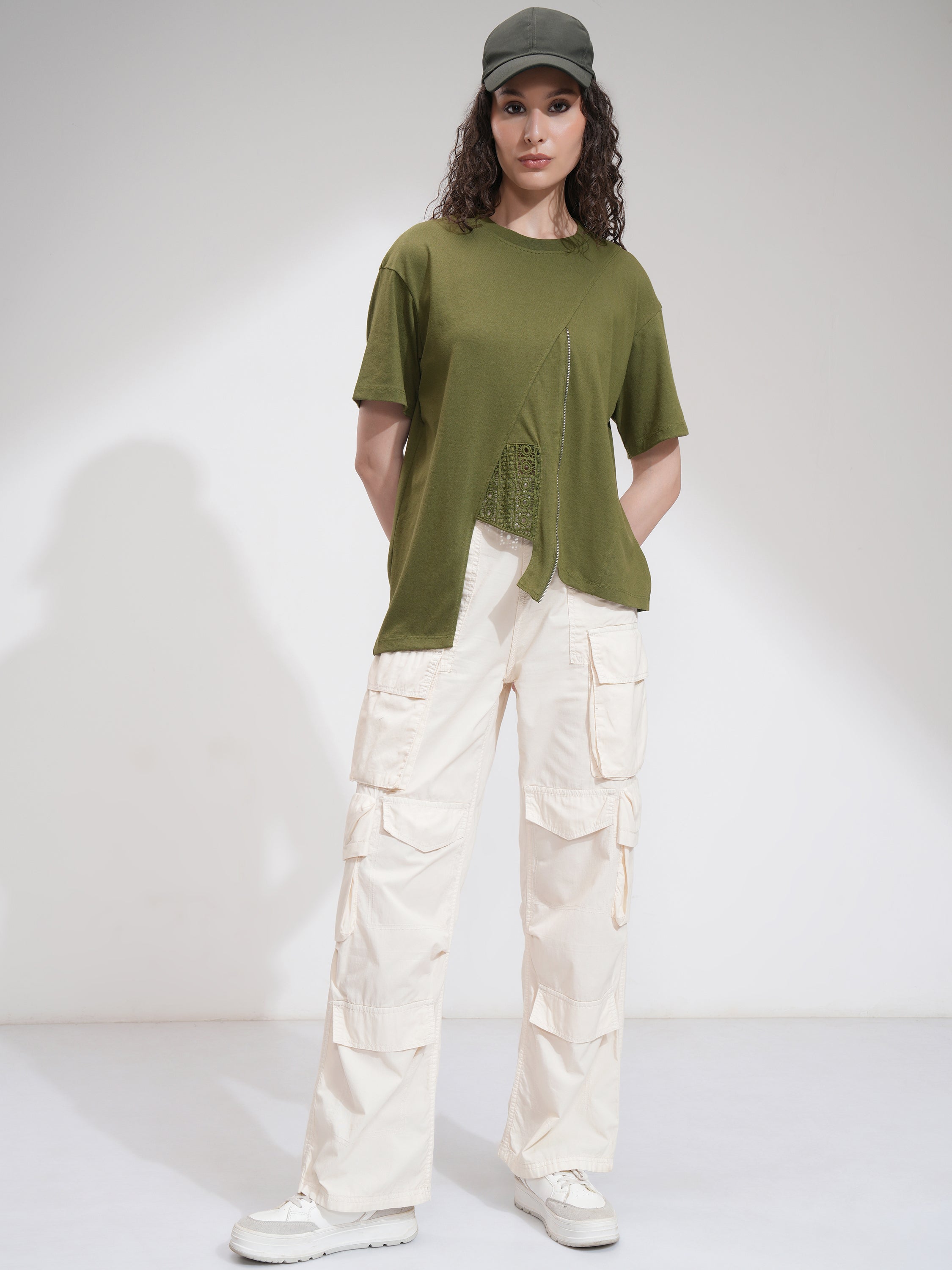 Tokyo Talkies Women Olive Solid Regular Top - Olive - Image 2