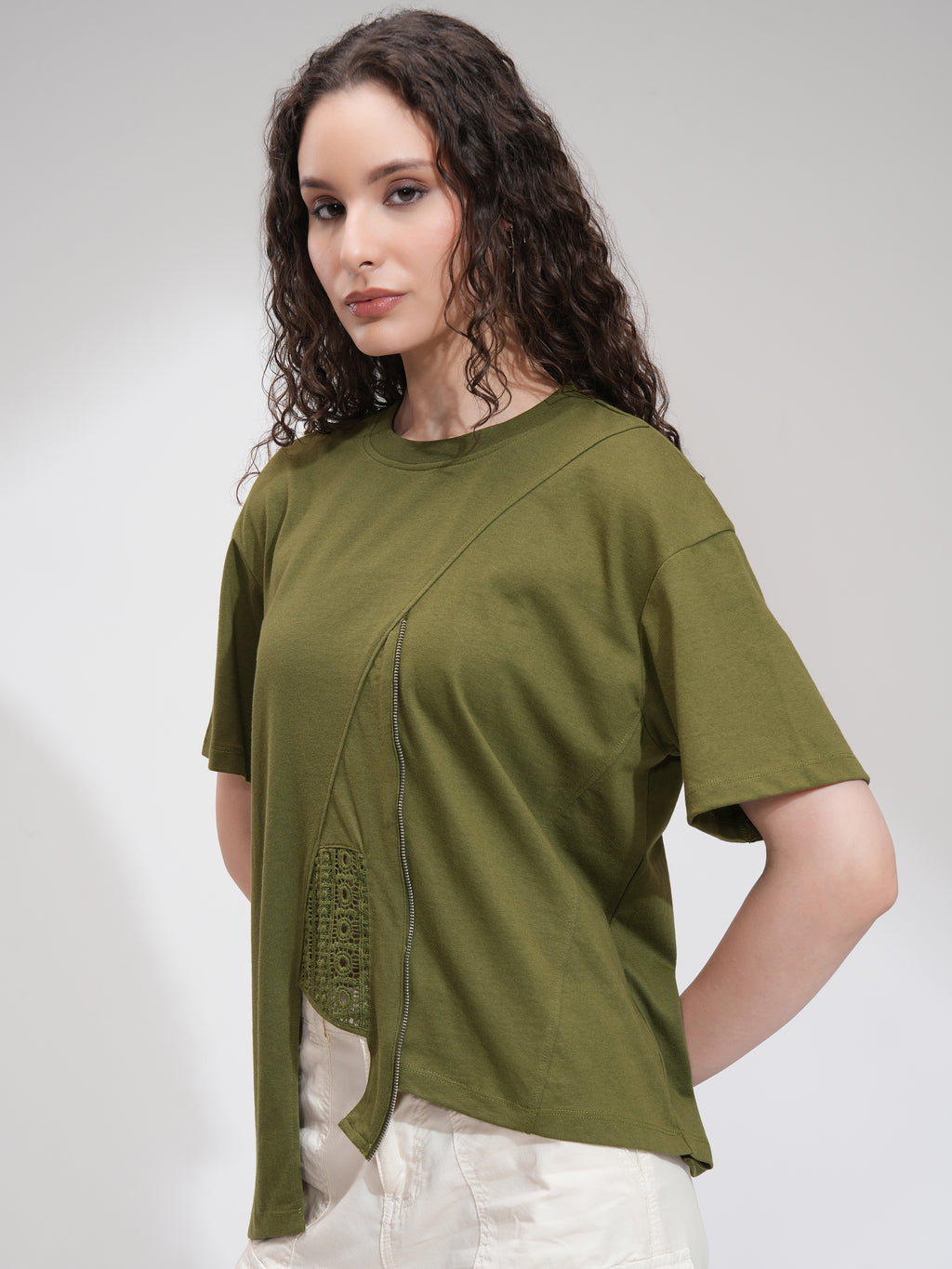 Tokyo Talkies Women Olive Solid Regular Top - Olive - Image 4