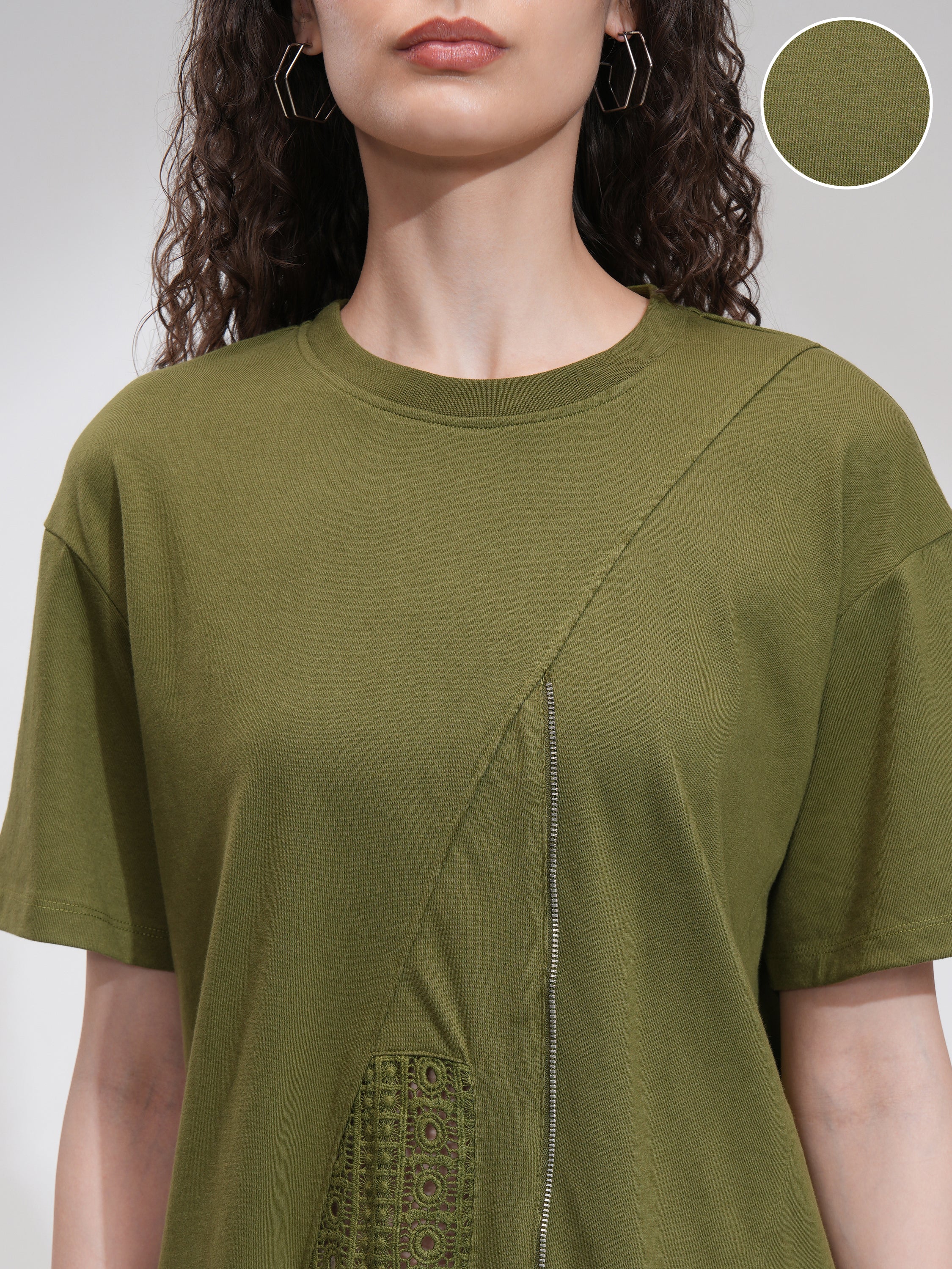 Tokyo Talkies Women Olive Solid Regular Top - Olive - Image 5