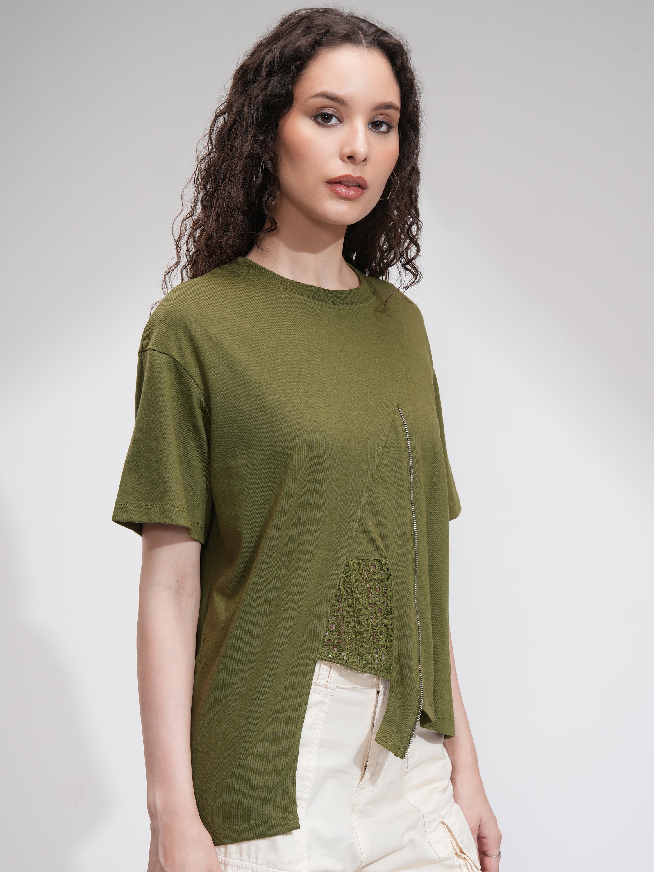 Tokyo Talkies Women Olive Solid Regular Top - Olive - Image 6