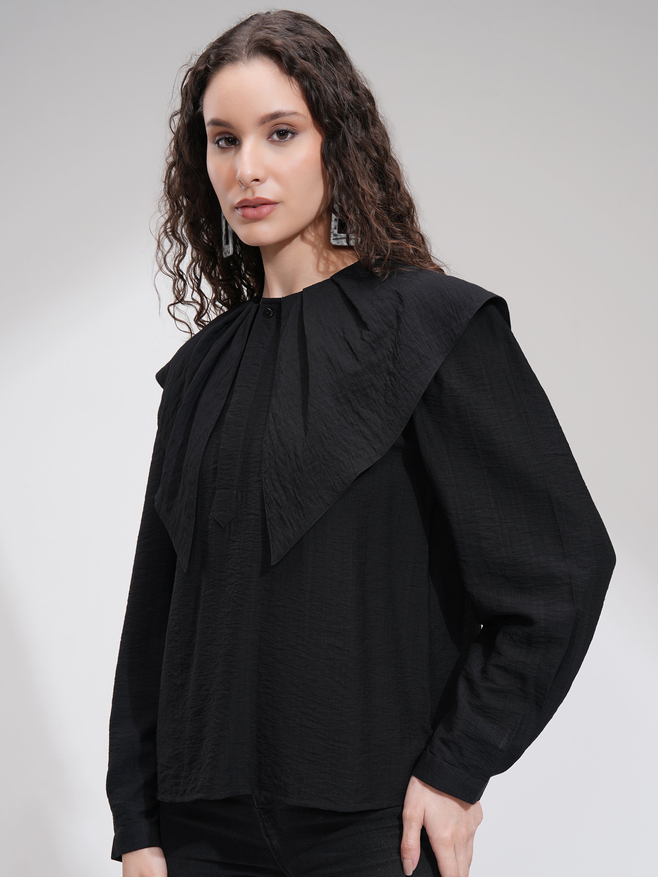 Tokyo Talkies Women Black Solid Regular Top - Black - Image 4