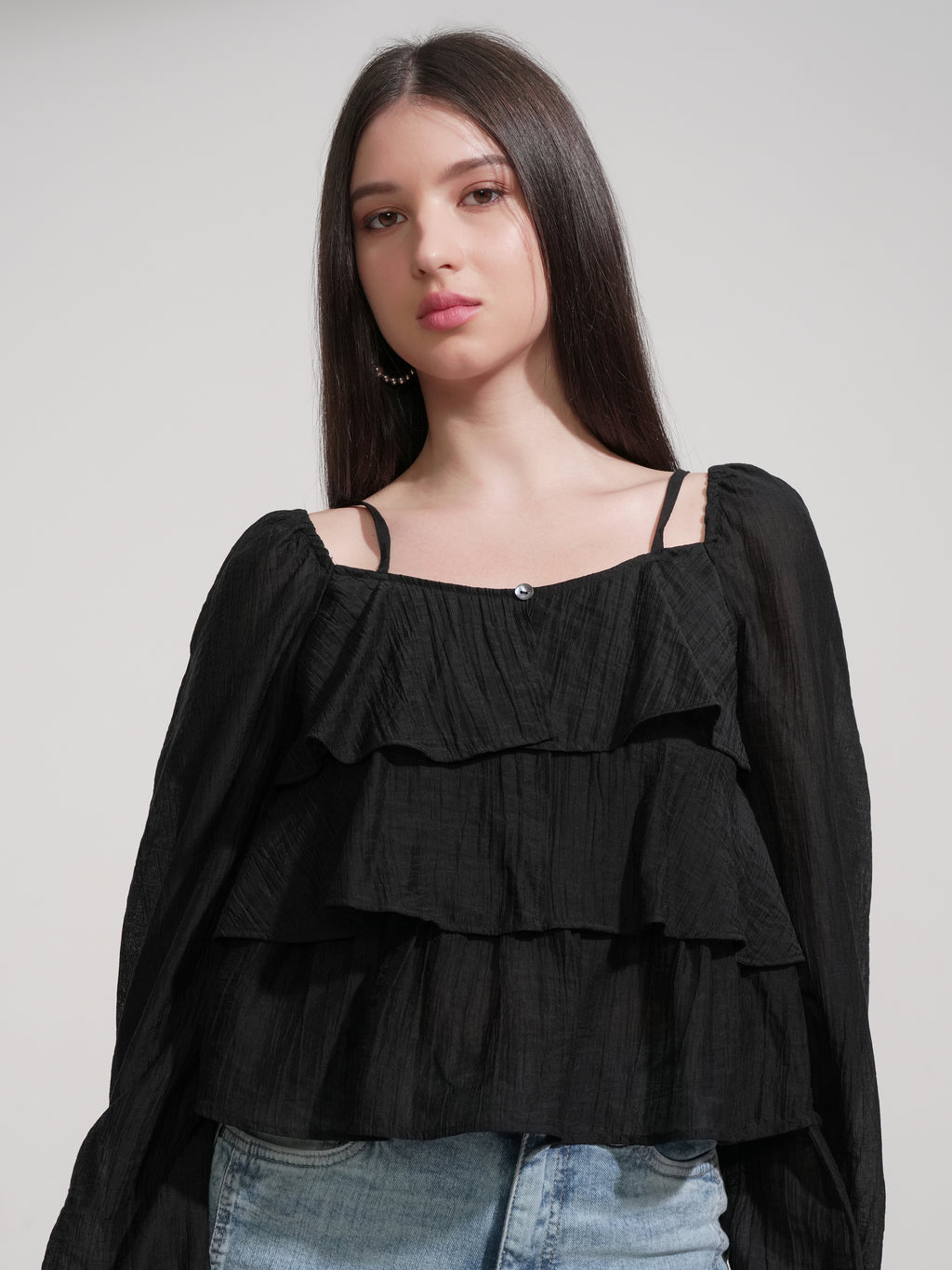 Tokyo Talkies Women Black Solid Regular Top - Black - Image 1