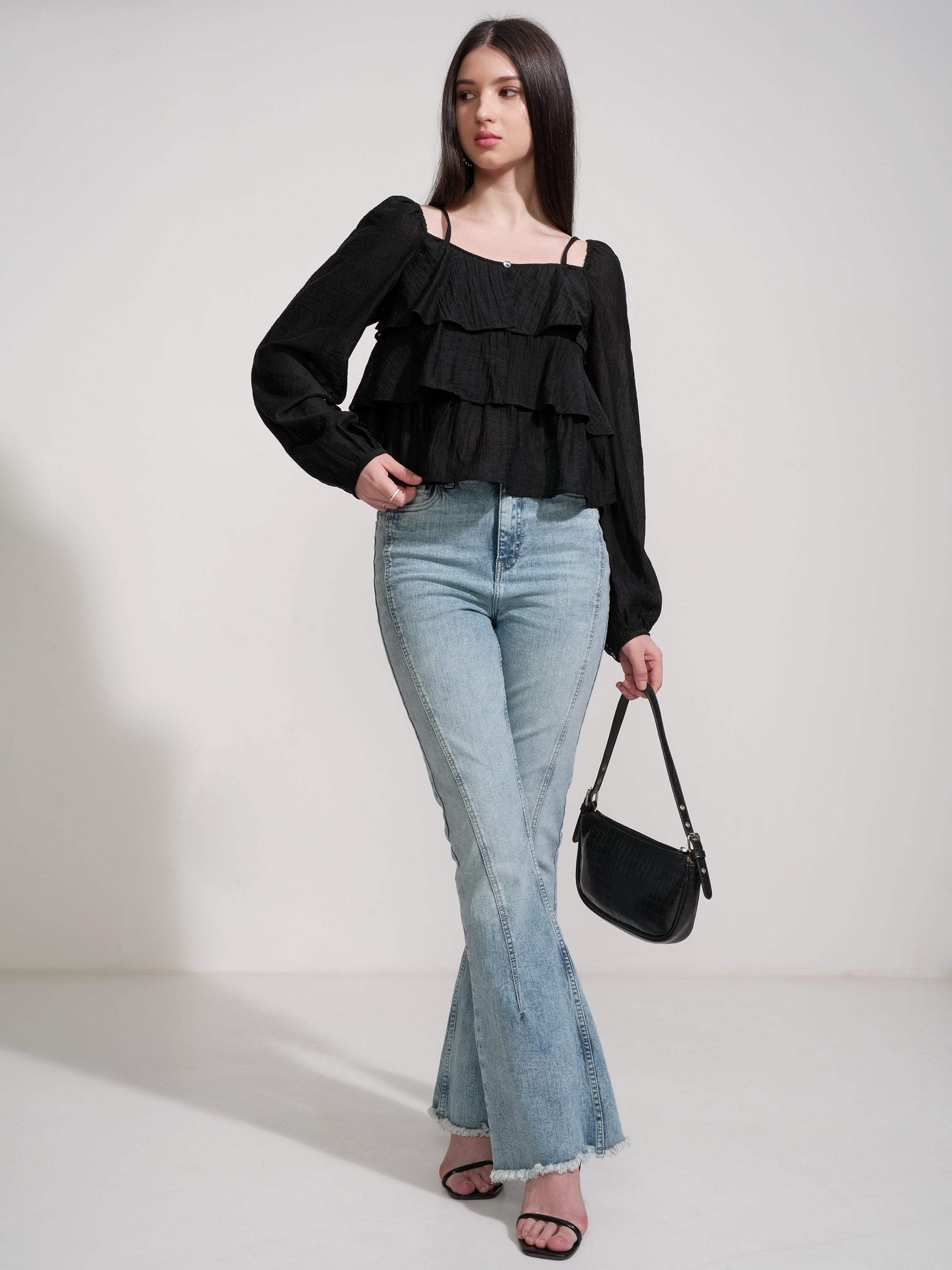 Tokyo Talkies Women Black Solid Regular Top - Black - Image 2