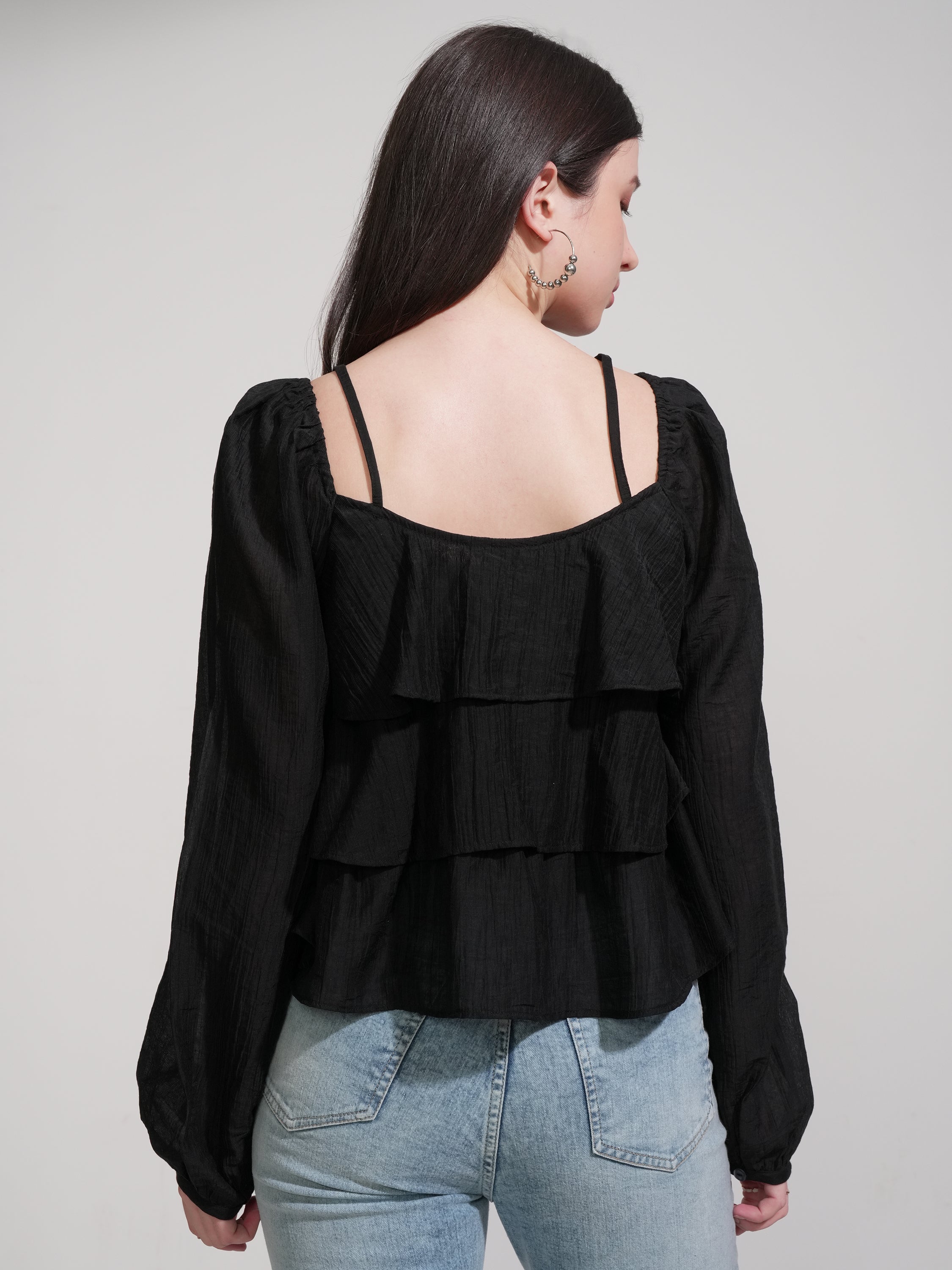 Tokyo Talkies Women Black Solid Regular Top - Black - Image 3