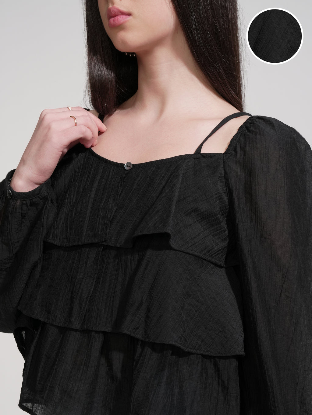Tokyo Talkies Women Black Solid Regular Top - Black - Image 5