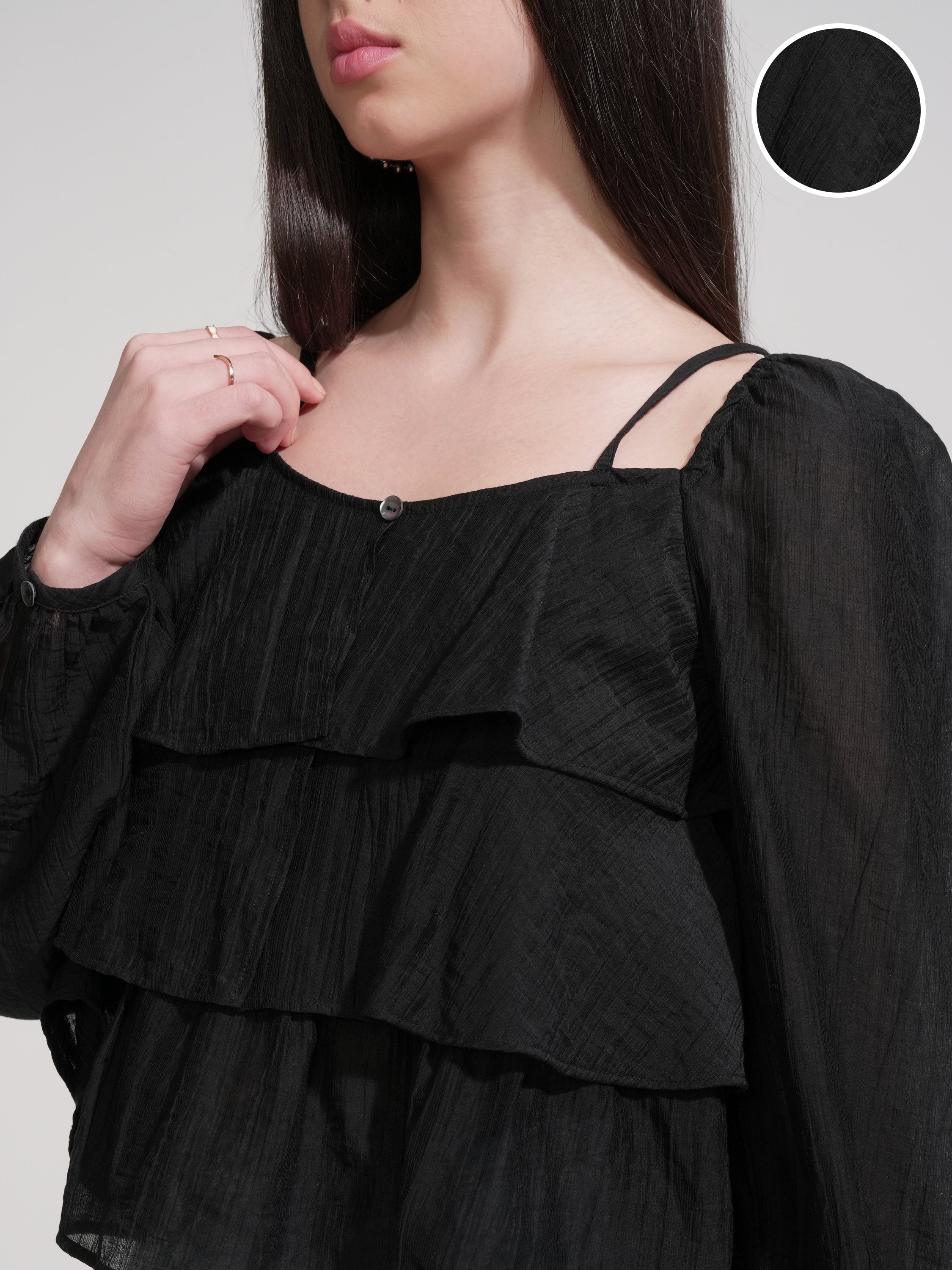 Tokyo Talkies Women Black Solid Regular Top - Black - Image 5