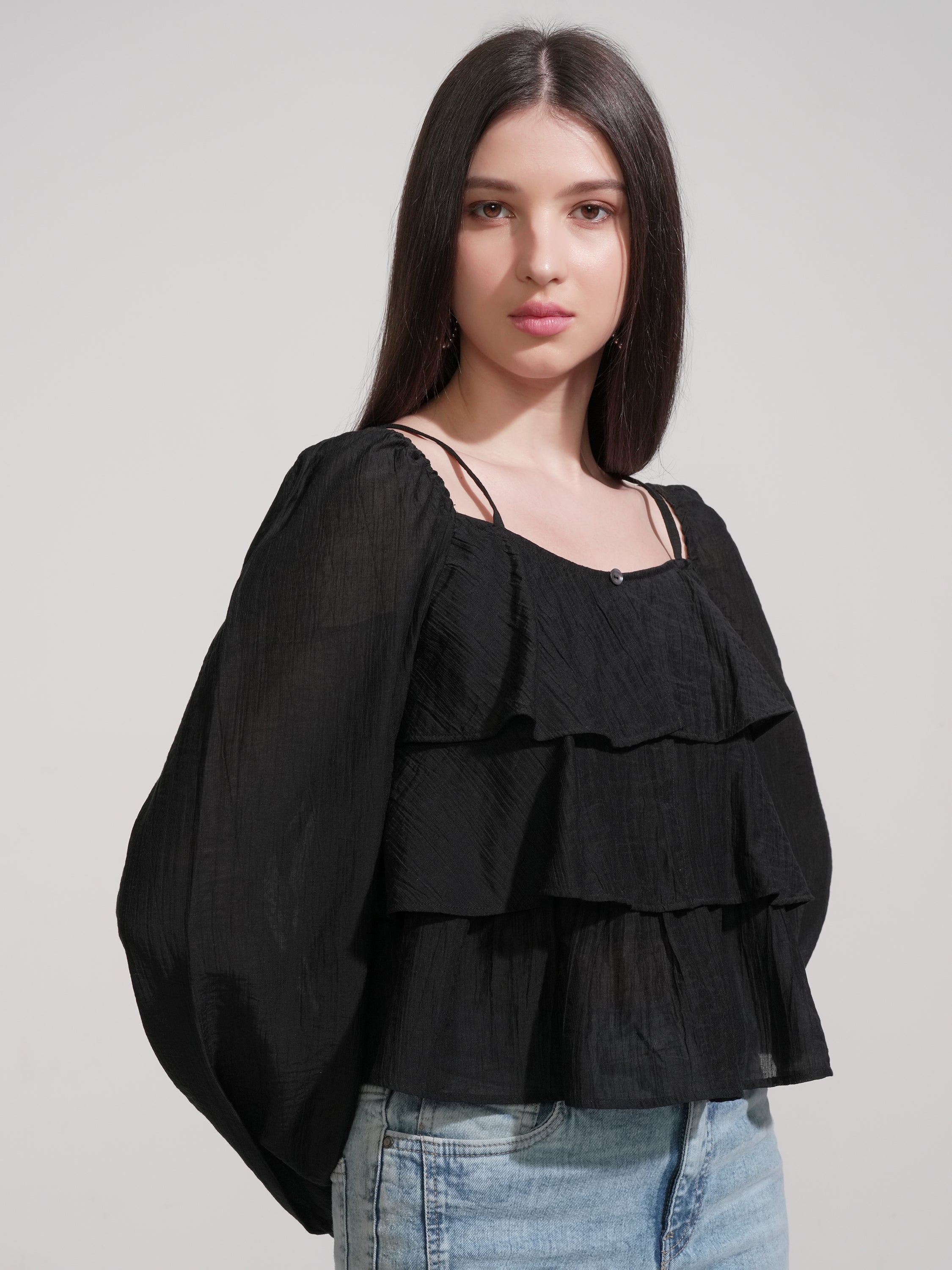 Tokyo Talkies Women Black Solid Regular Top - Black - Image 6
