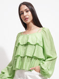 Tokyo Talkies Women Green Solid Regular Top - Green - Image 1
