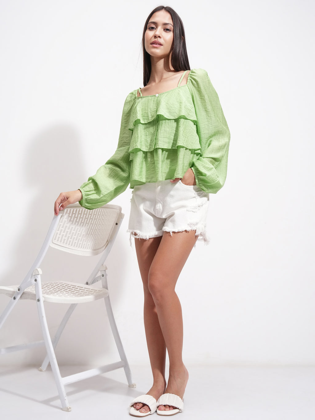 Tokyo Talkies Women Green Solid Regular Top - Green - Image 2