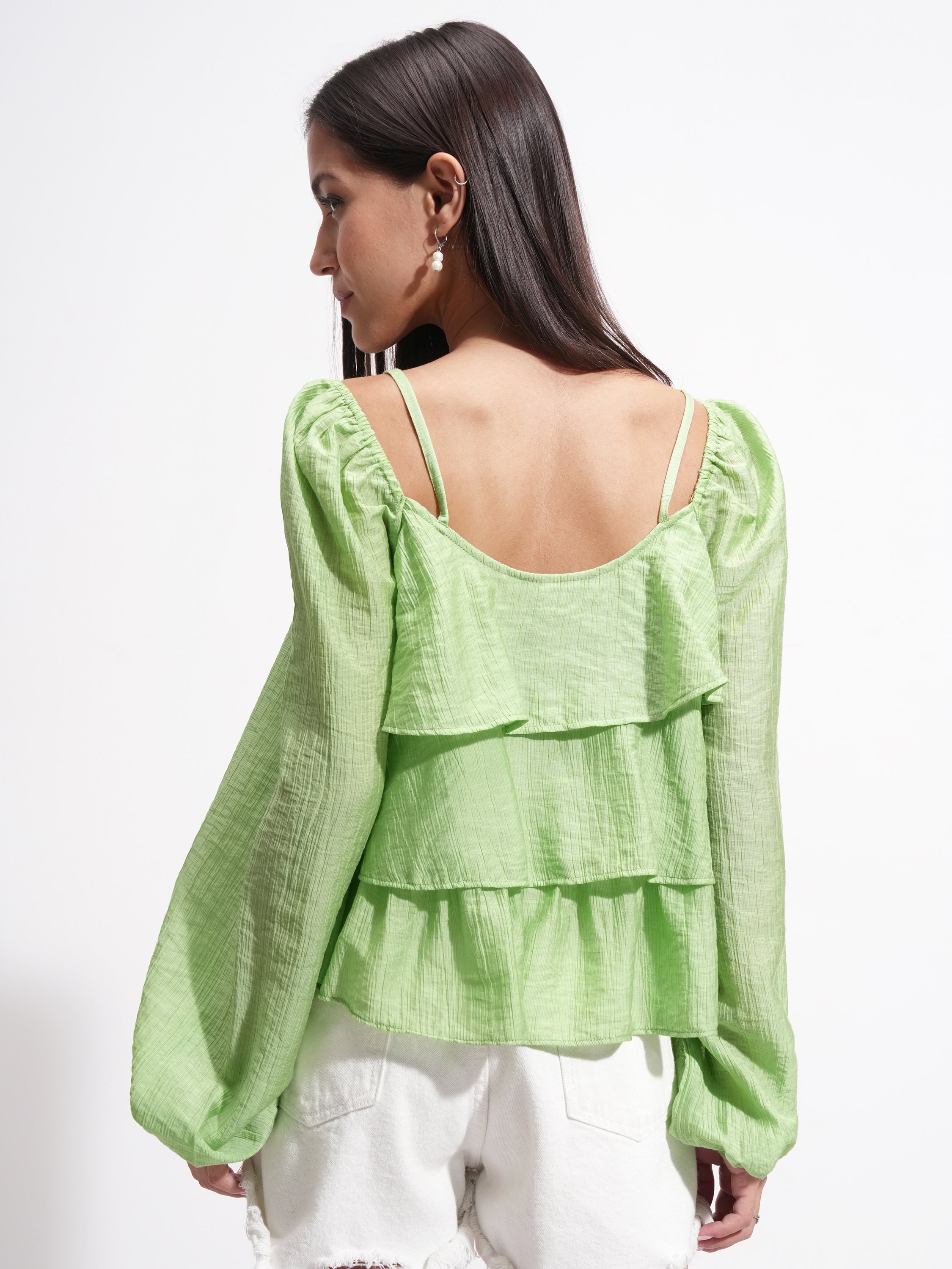 Tokyo Talkies Women Green Solid Regular Top - Green - Image 3