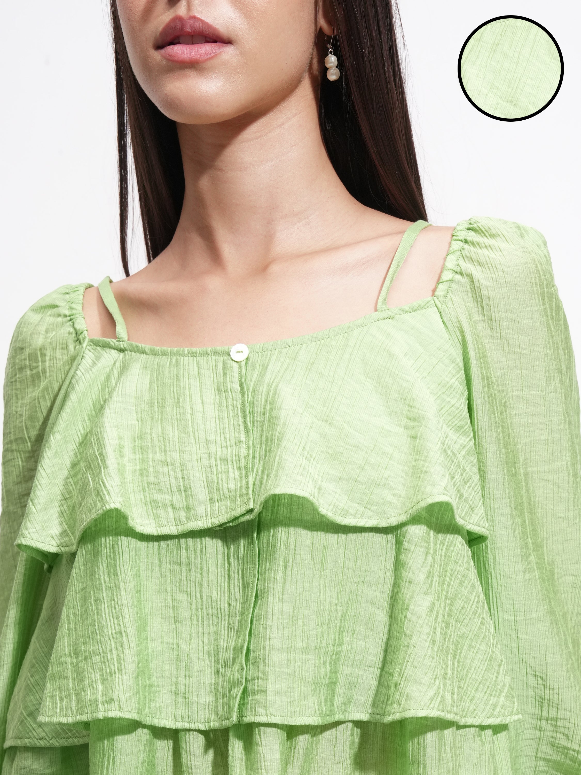 Tokyo Talkies Women Green Solid Regular Top - Green - Image 5