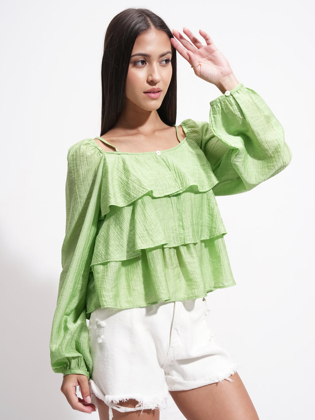 Tokyo Talkies Women Green Solid Regular Top - Green - Image 6