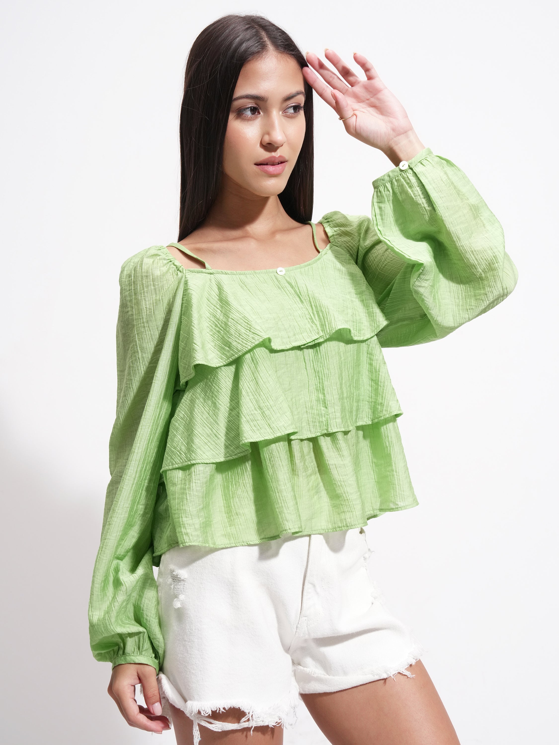 Tokyo Talkies Women Green Solid Regular Top - Green - Image 6