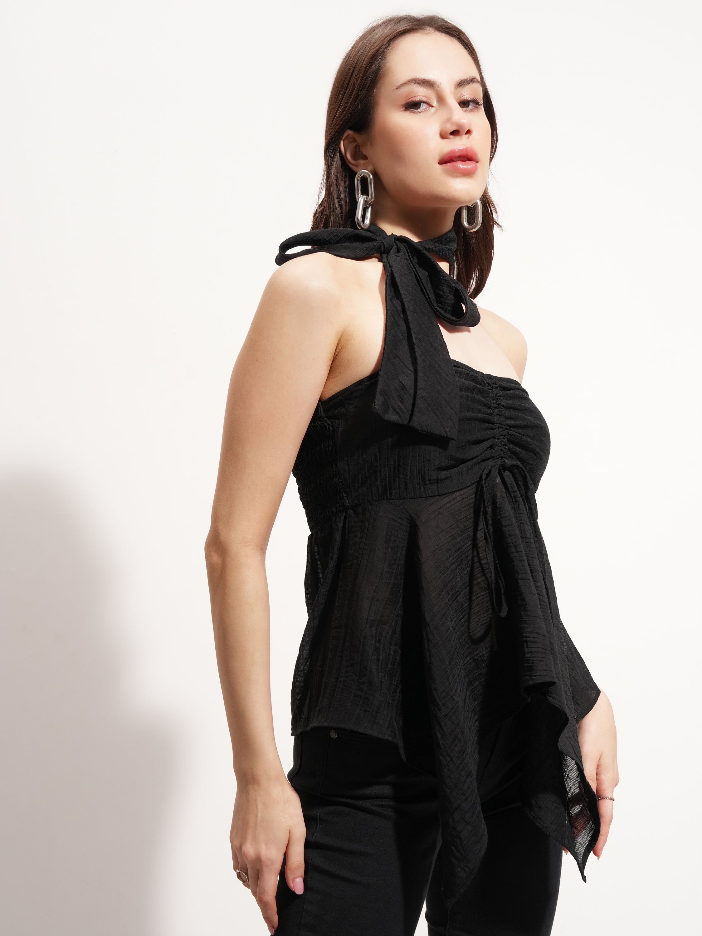 Tokyo Talkies Women Black Solid Regular Top - Black - Image 6