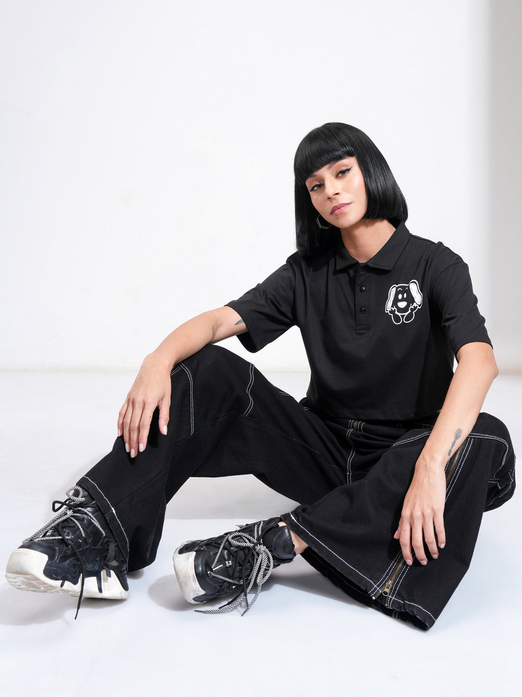Tokyo Talkies Women Black Printed Regular Top - Black - Image 2