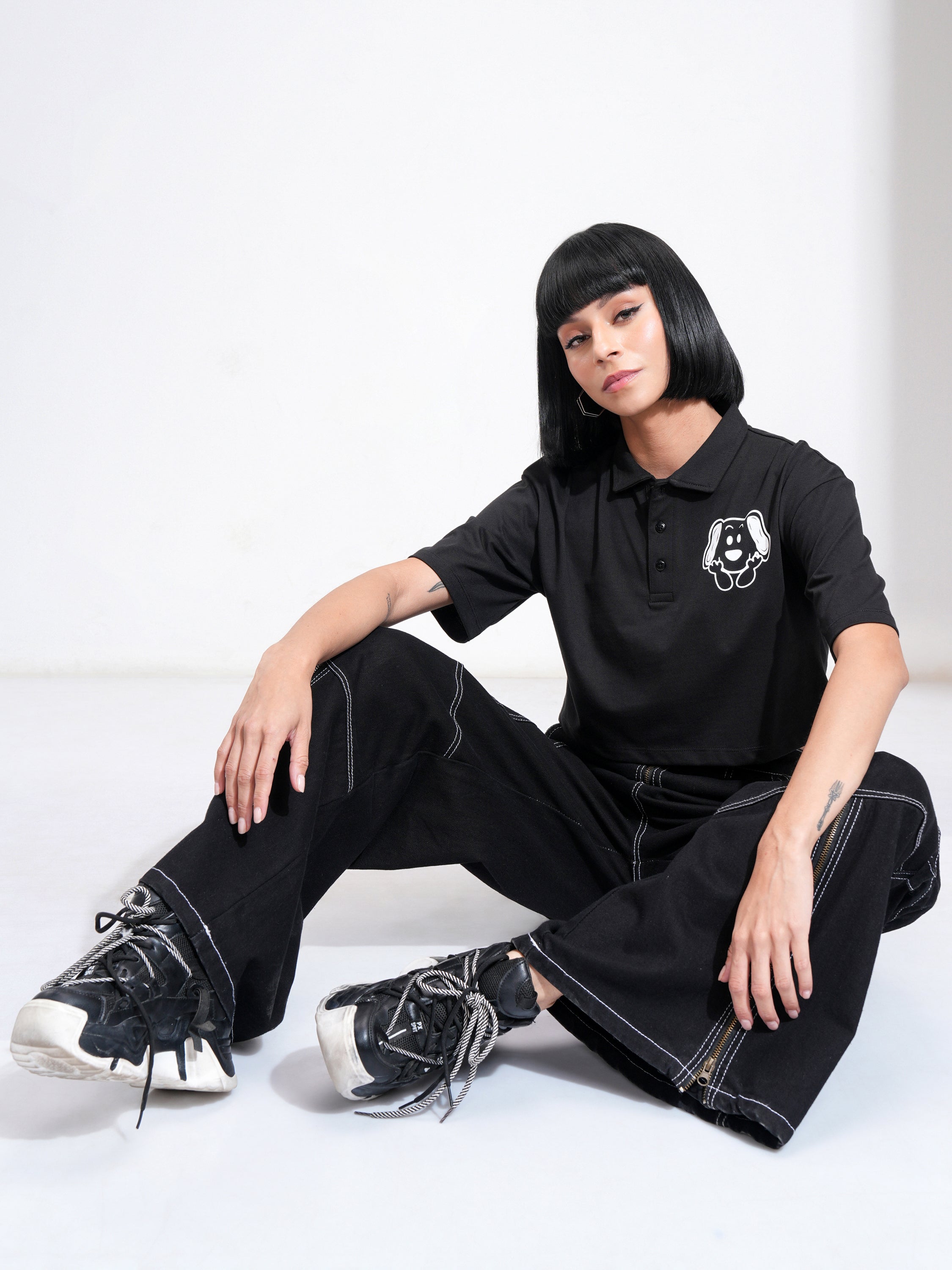 Tokyo Talkies Women Black Printed Regular Top - Black - Image 2
