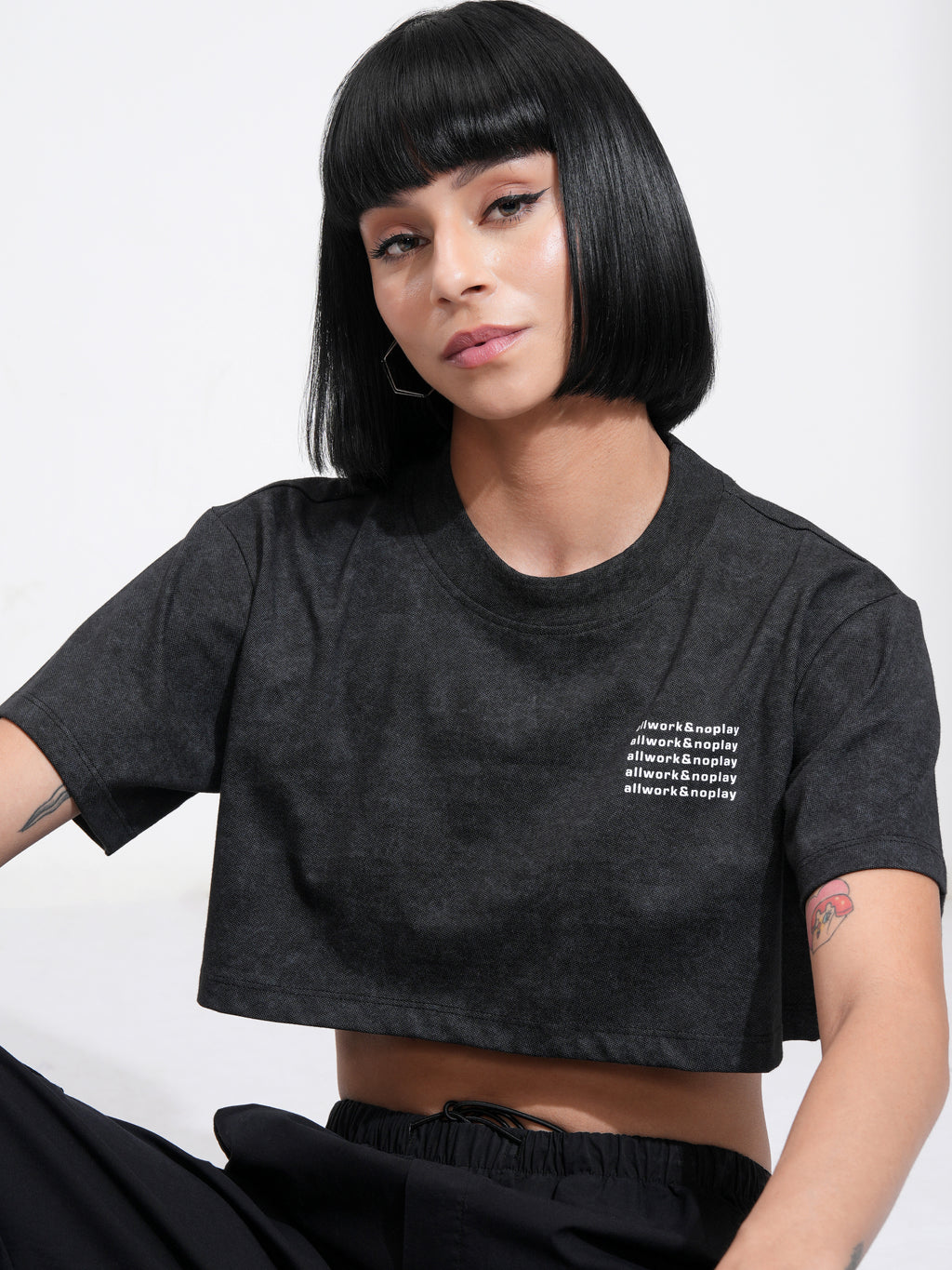 Tokyo Talkies Women Black Printed Regular Top - Black - Image 1