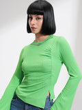 Tokyo Talkies Women Green Solid Fitted Top - Green - Image 1