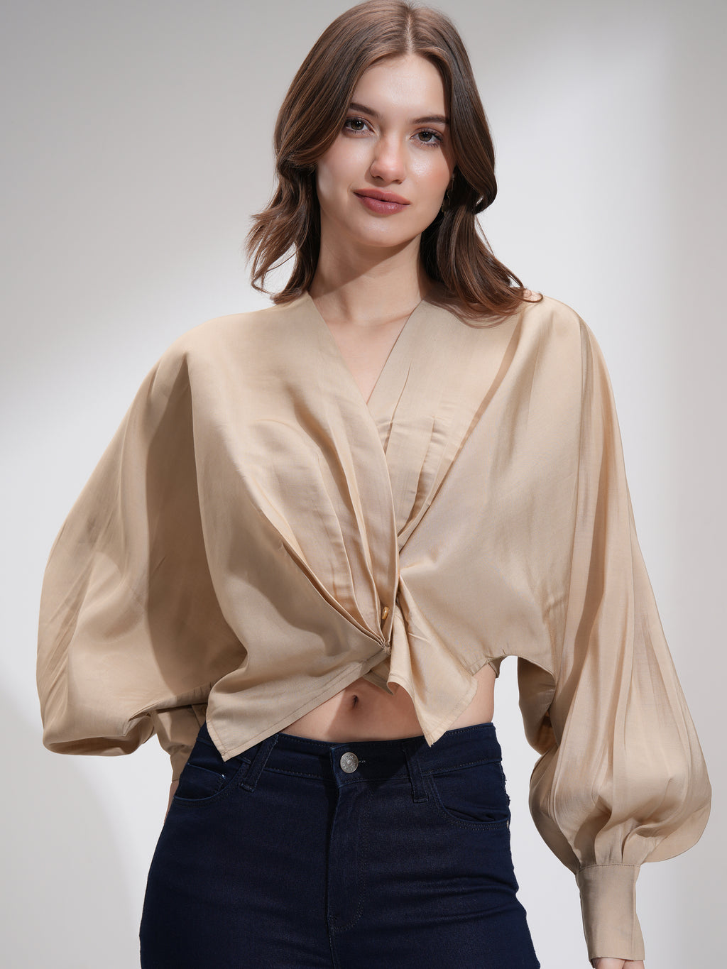 Tokyo Talkies Women Brown Solid Boxy Top - Brown - Image 1