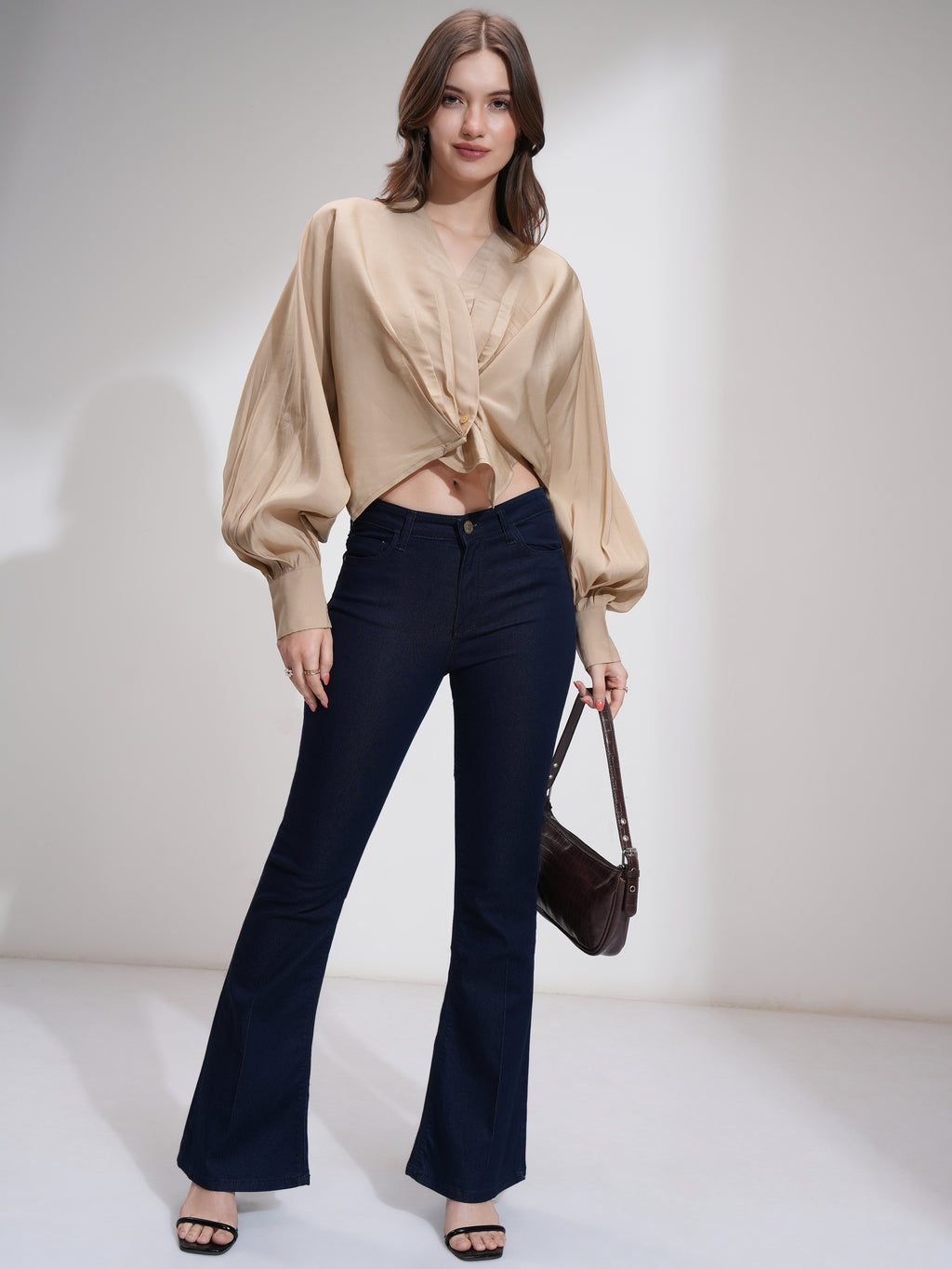 Tokyo Talkies Women Brown Solid Boxy Top - Brown - Image 2