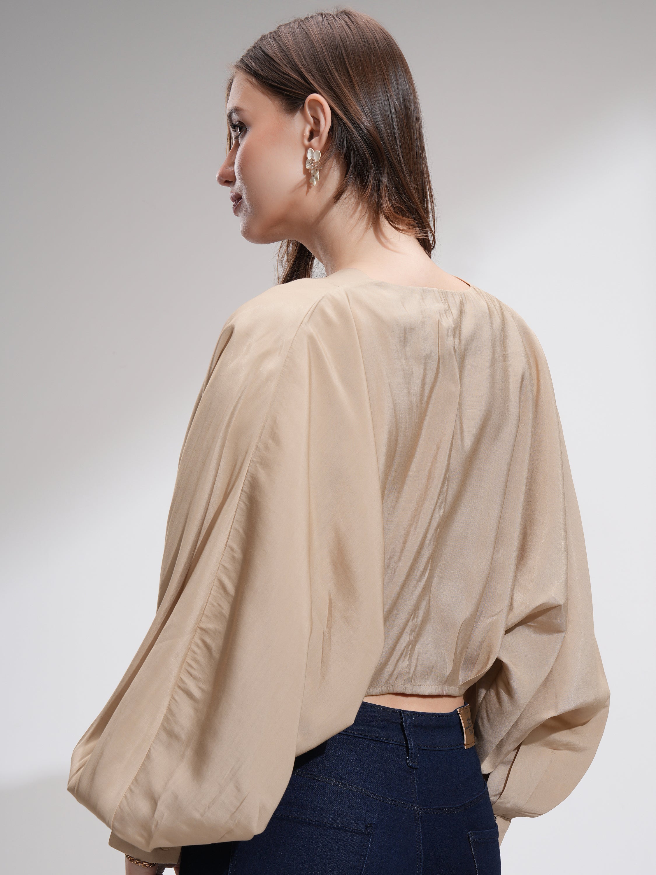 Tokyo Talkies Women Brown Solid Boxy Top - Brown - Image 3