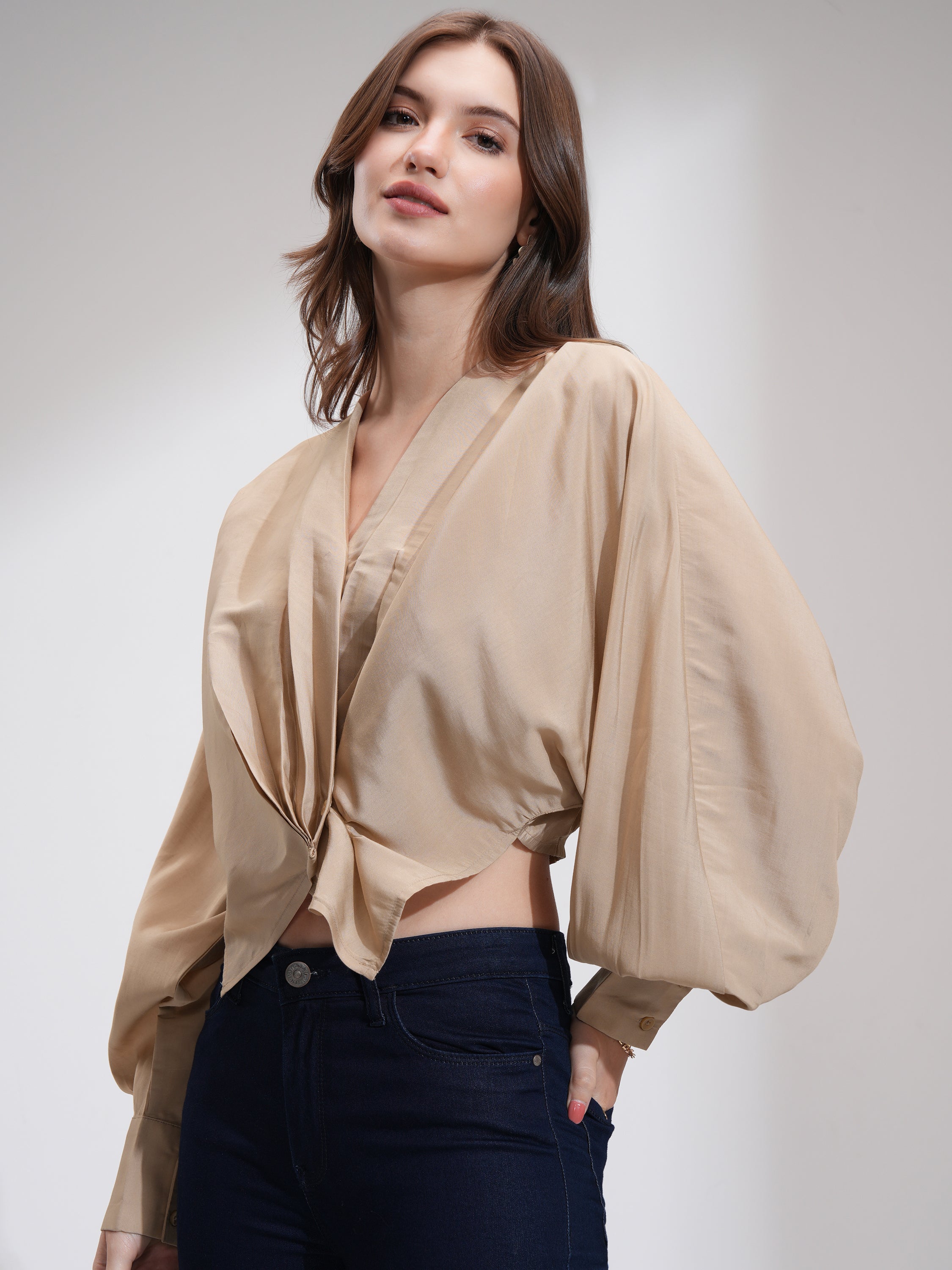 Tokyo Talkies Women Brown Solid Boxy Top - Brown - Image 4