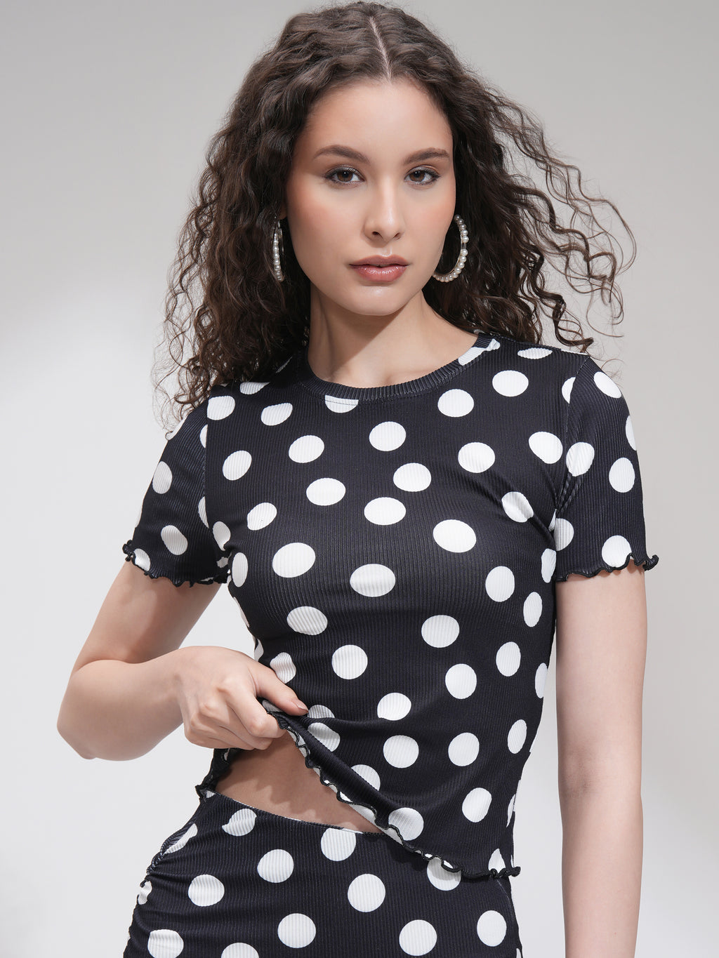 Tokyo Talkies Women Black Printed Fitted Top - Black - Image 1