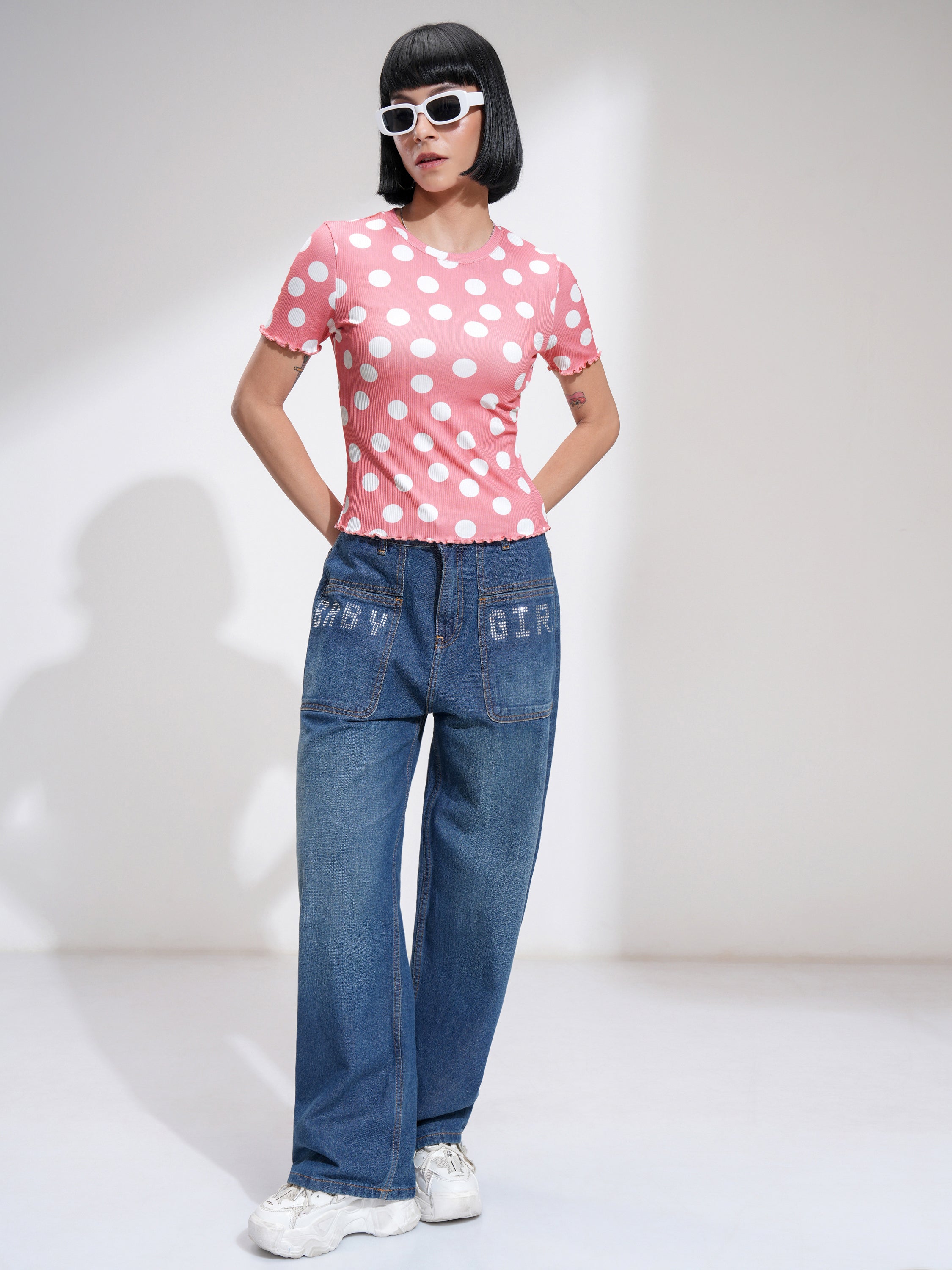 Tokyo Talkies Women Pink Printed Fitted Top - Pink - Image 2
