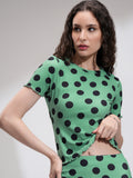 Tokyo Talkies Women Green Printed Fitted Top - Green - Image 1