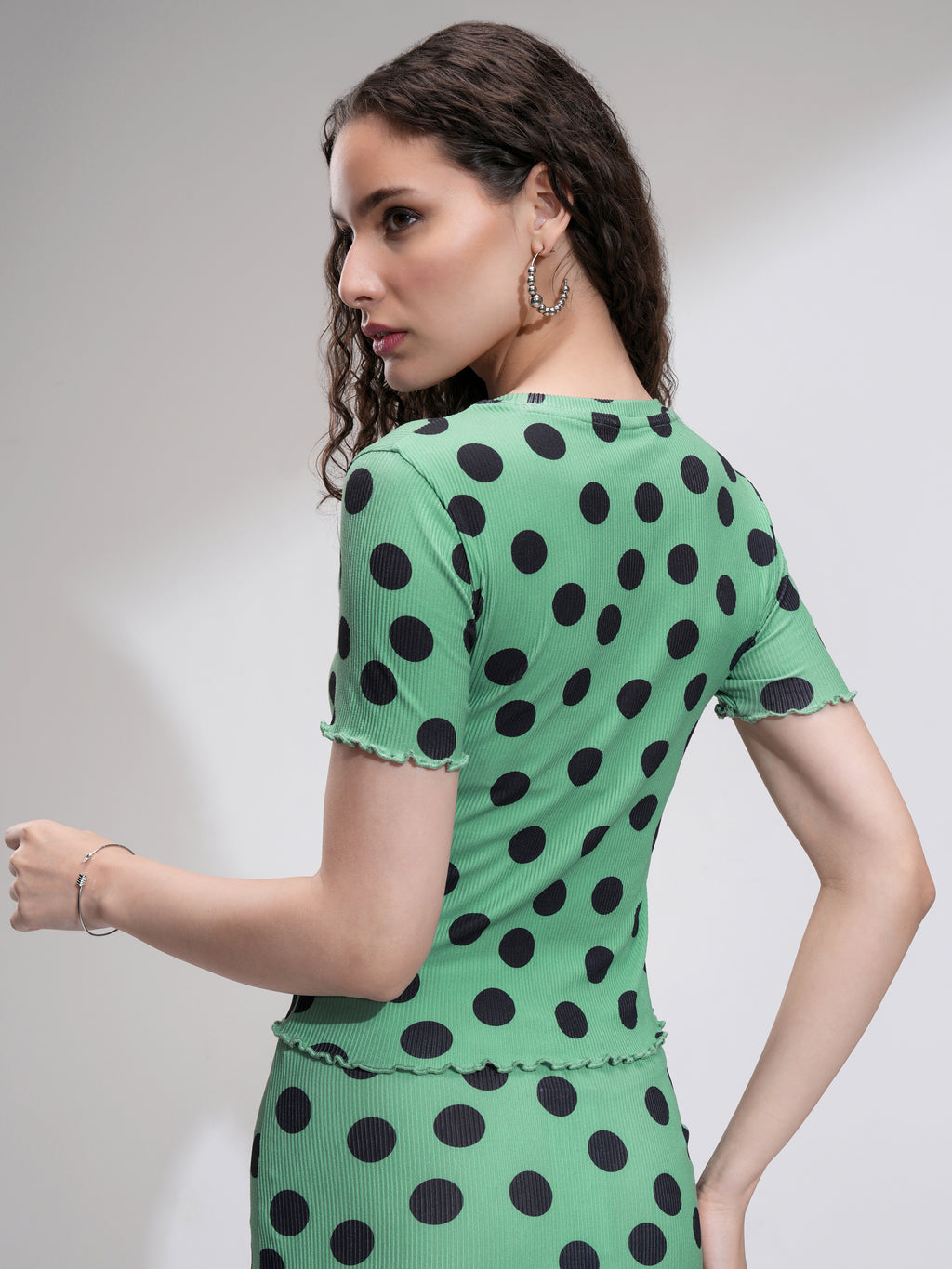 Tokyo Talkies Women Green Printed Fitted Top - Green - Image 3