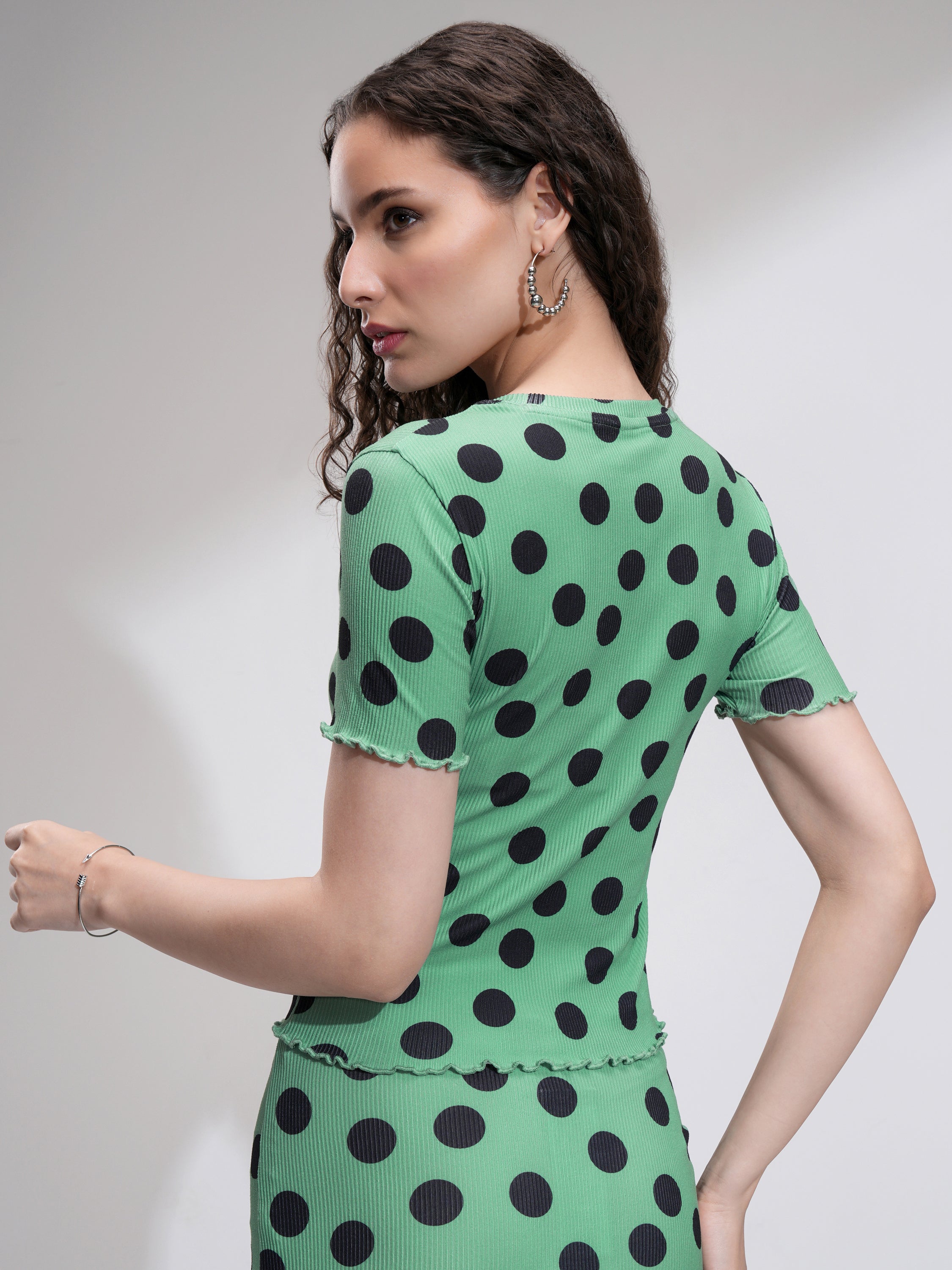 Tokyo Talkies Women Green Printed Fitted Top - Green - Image 3