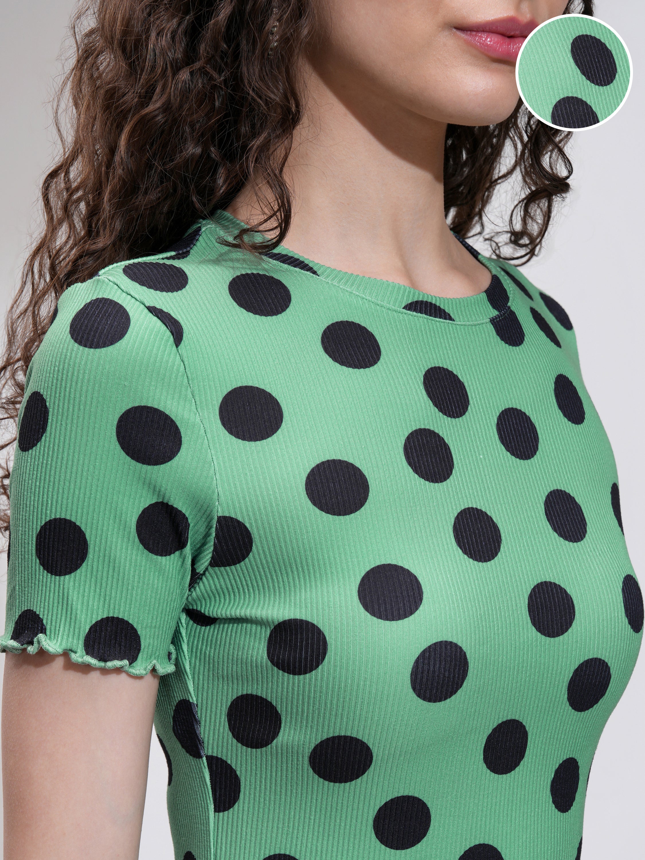 Tokyo Talkies Women Green Printed Fitted Top - Green - Image 5