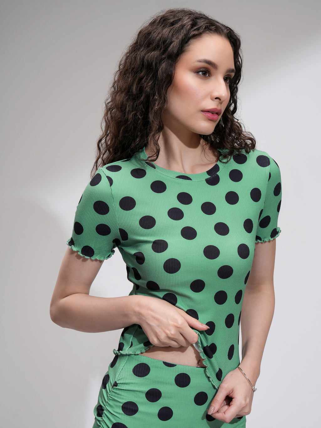 Tokyo Talkies Women Green Printed Fitted Top - Green - Image 6