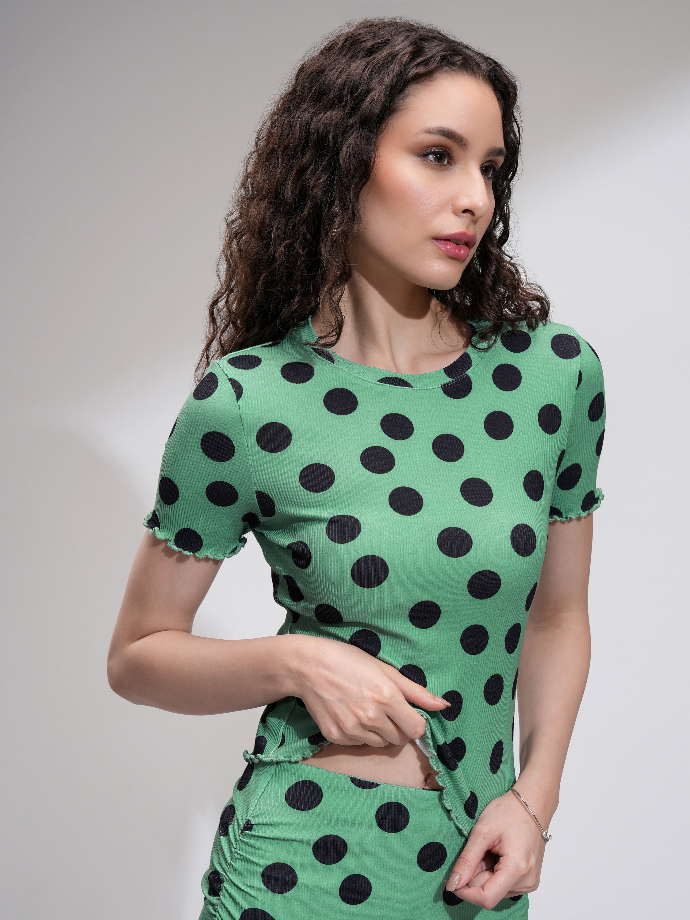 Tokyo Talkies Women Green Printed Fitted Top - Green - Image 6