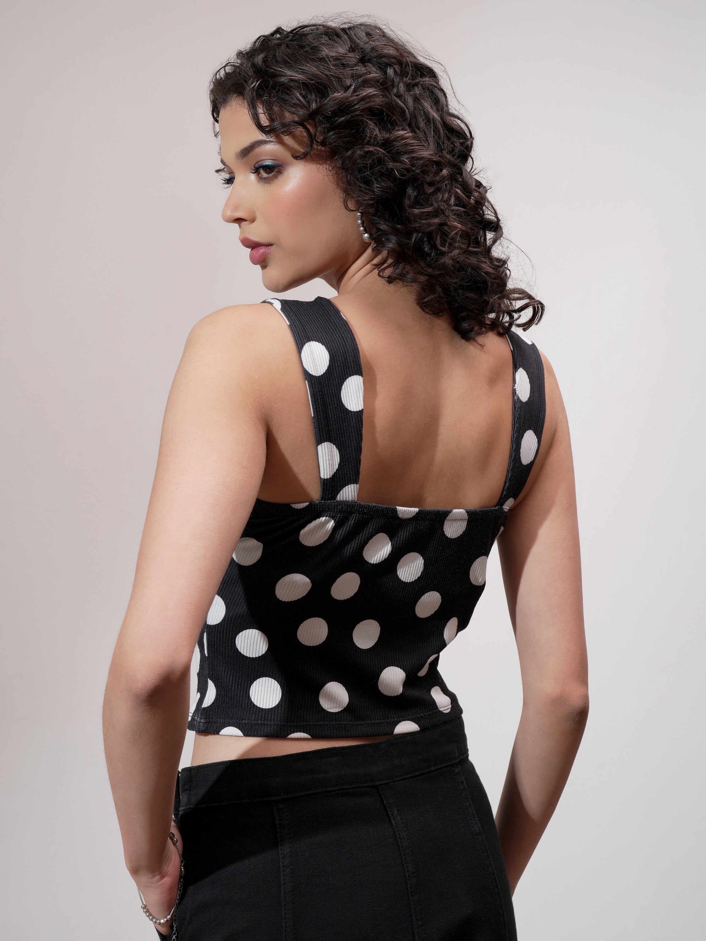 Tokyo Talkies Women Black Printed Fitted Top - Black - Image 3