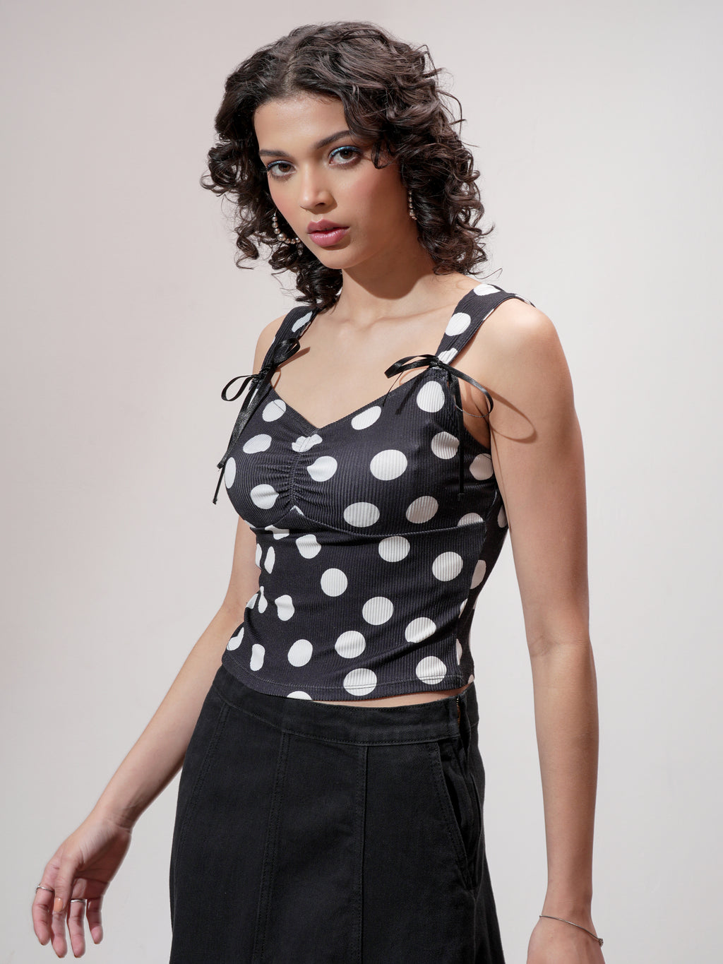 Tokyo Talkies Women Black Printed Fitted Top - Black - Image 4