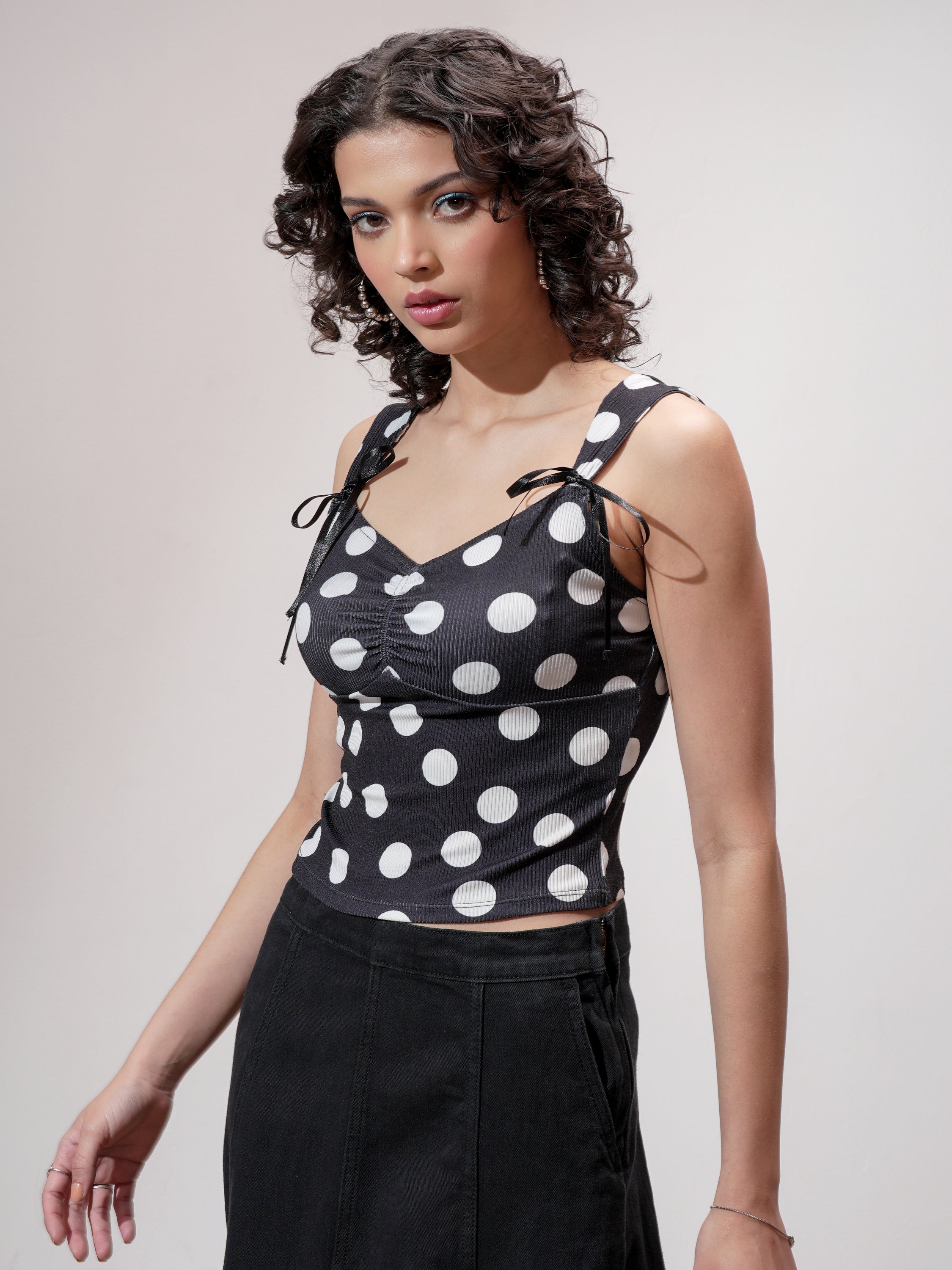 Tokyo Talkies Women Black Printed Fitted Top - Black - Image 4