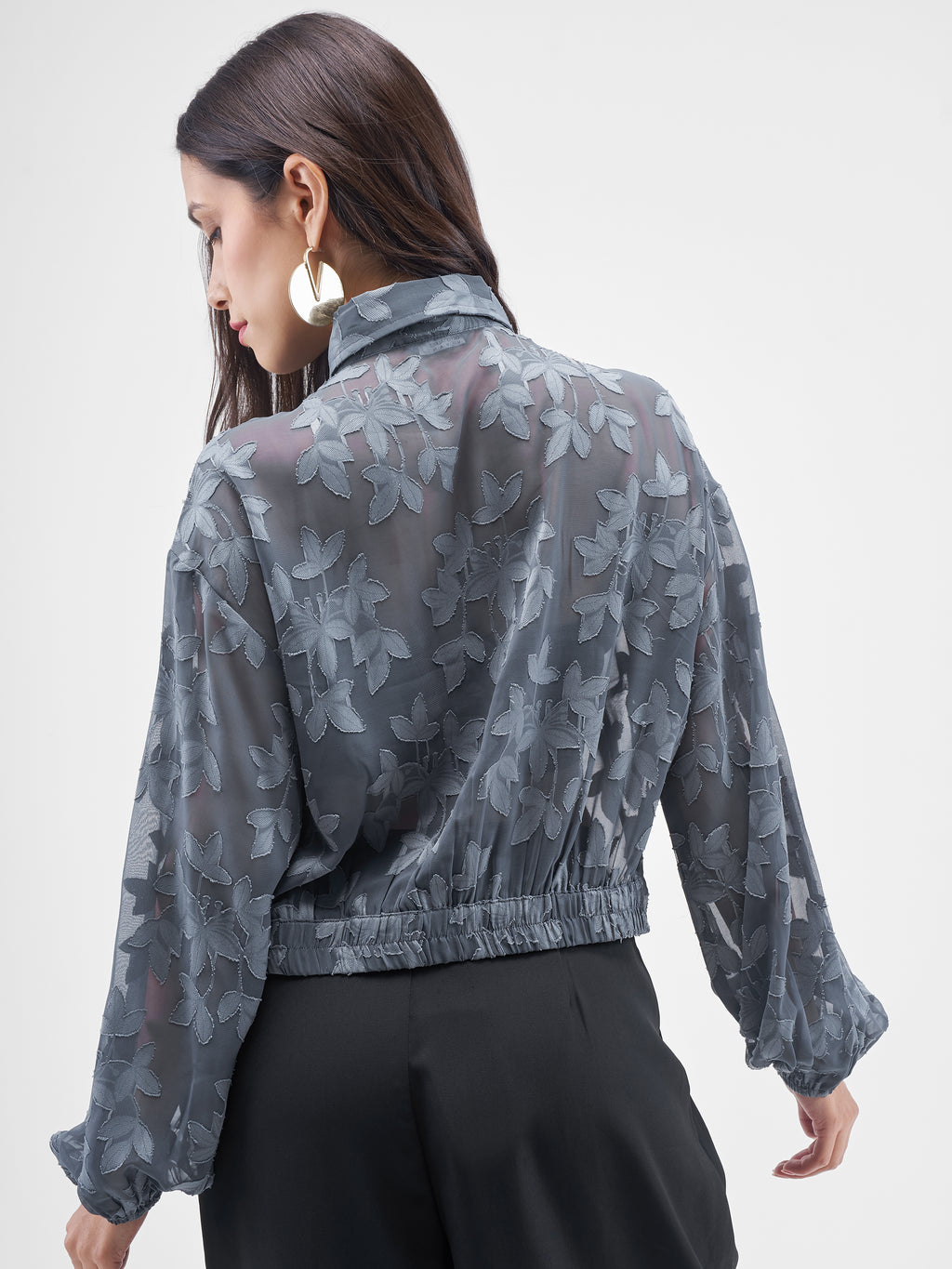 ESPYR By Tokyo Talkies Women Grey Embroidered Shirt Style Top - Grey - Image 3