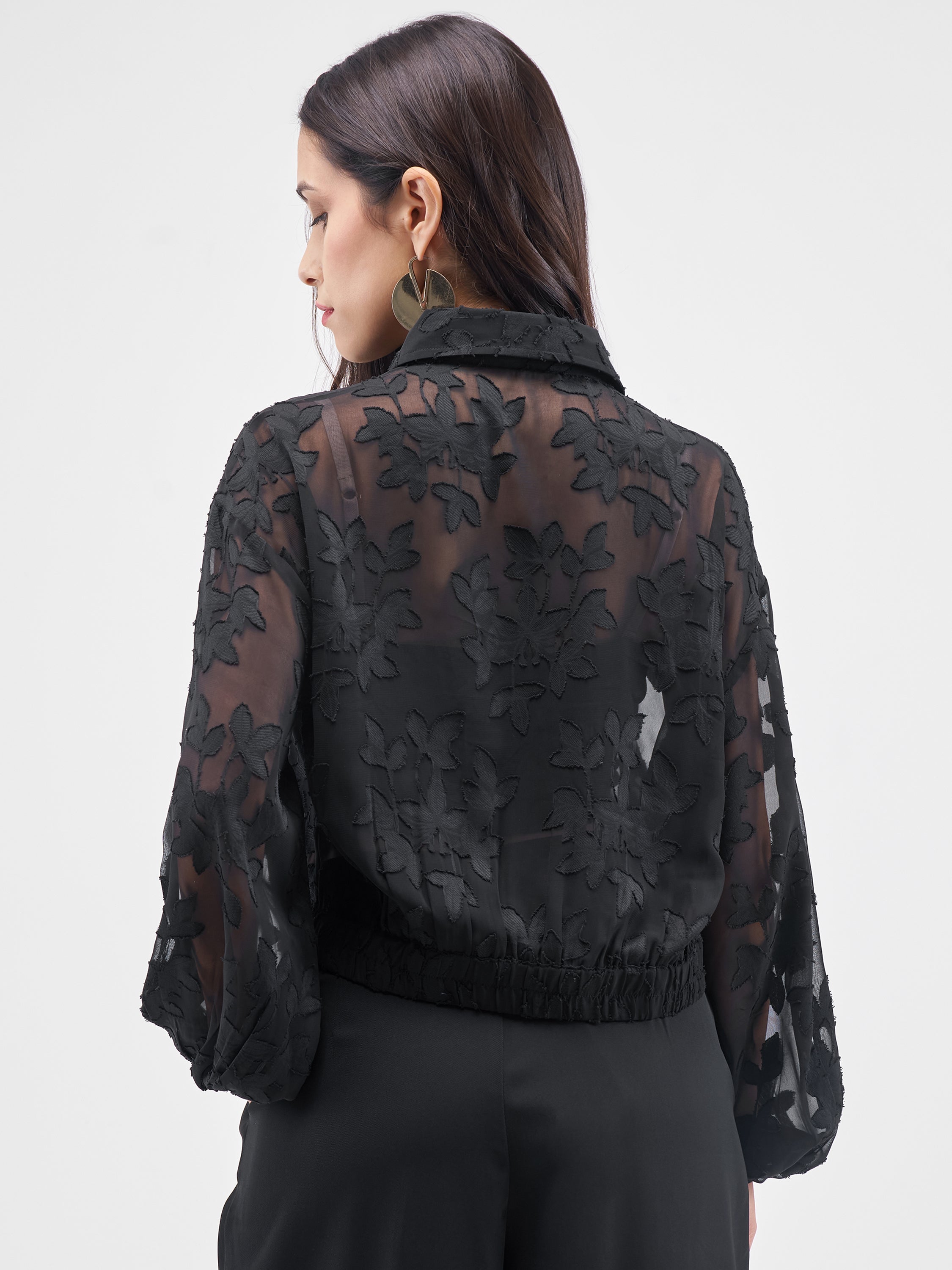 ESPYR By Tokyo Talkies Women Black Embroidered Shirt Style Top - Black - Image 3