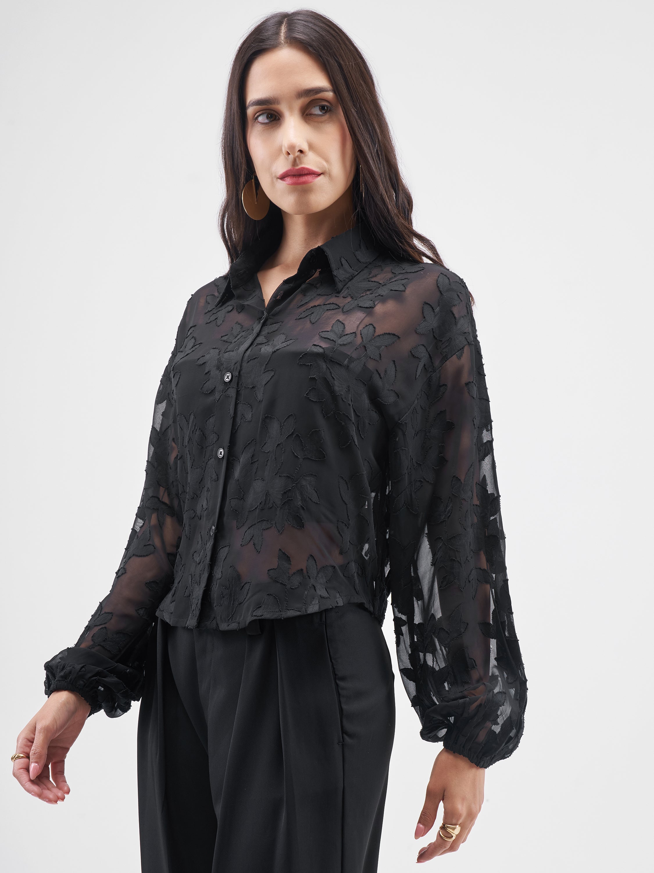 ESPYR By Tokyo Talkies Women Black Embroidered Shirt Style Top - Black - Image 4