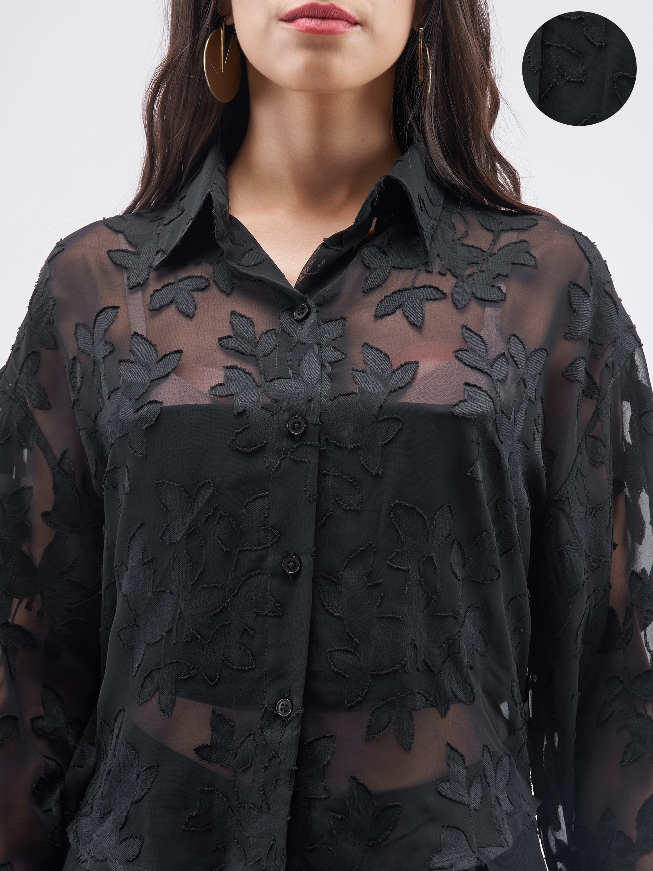 ESPYR By Tokyo Talkies Women Black Embroidered Shirt Style Top - Black - Image 5