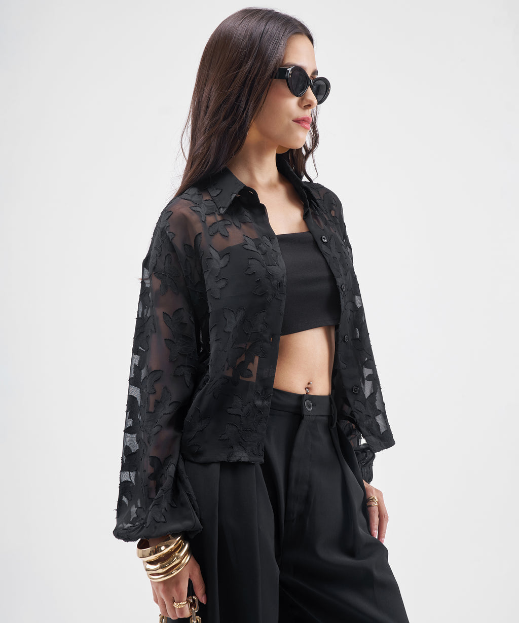ESPYR By Tokyo Talkies Women Black Embroidered Shirt Style Top - Black - Image 6