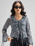 Tokyo Talkies Women Grey Self Design Regular Top - Grey - Image 1