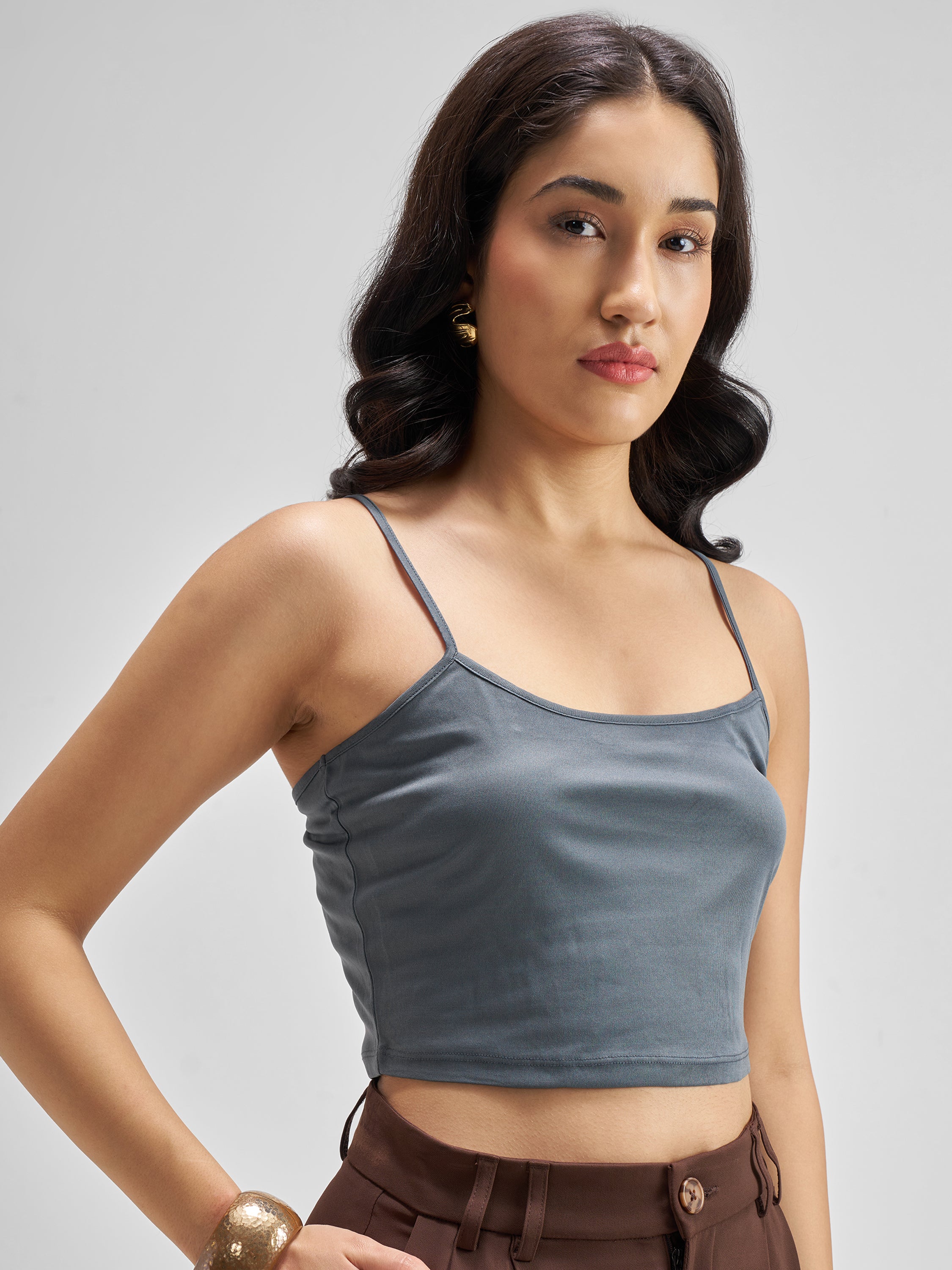 Tokyo Talkies Women Grey Self Design Regular Top - Grey - Image 7