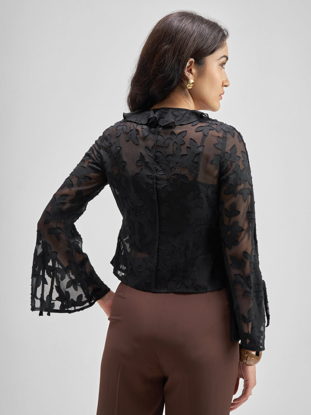 Tokyo Talkies Women Black Self Design Regular Top - Black - Image 3