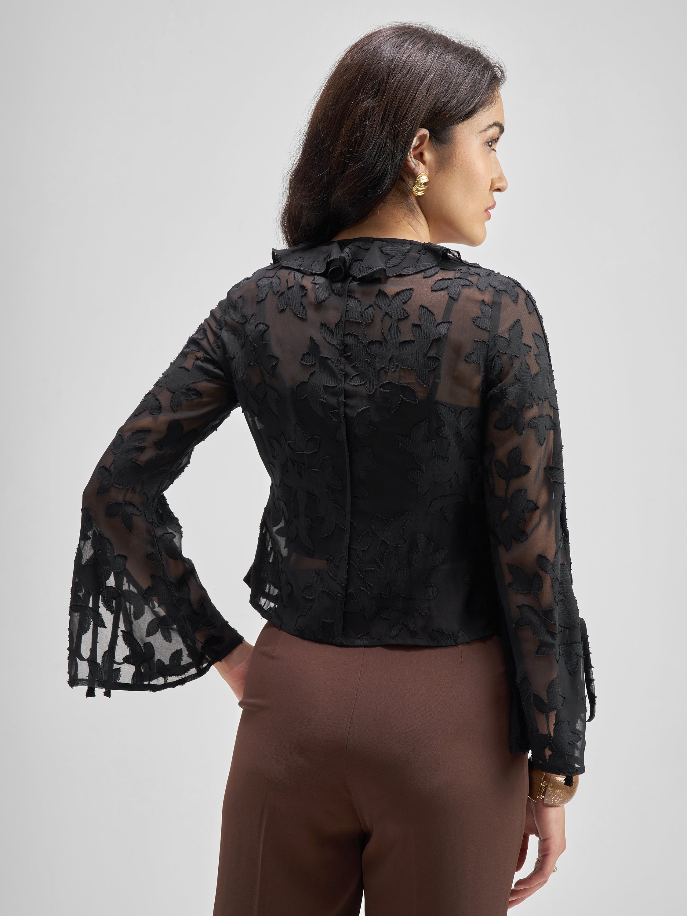 Tokyo Talkies Women Black Self Design Regular Top - Black - Image 3