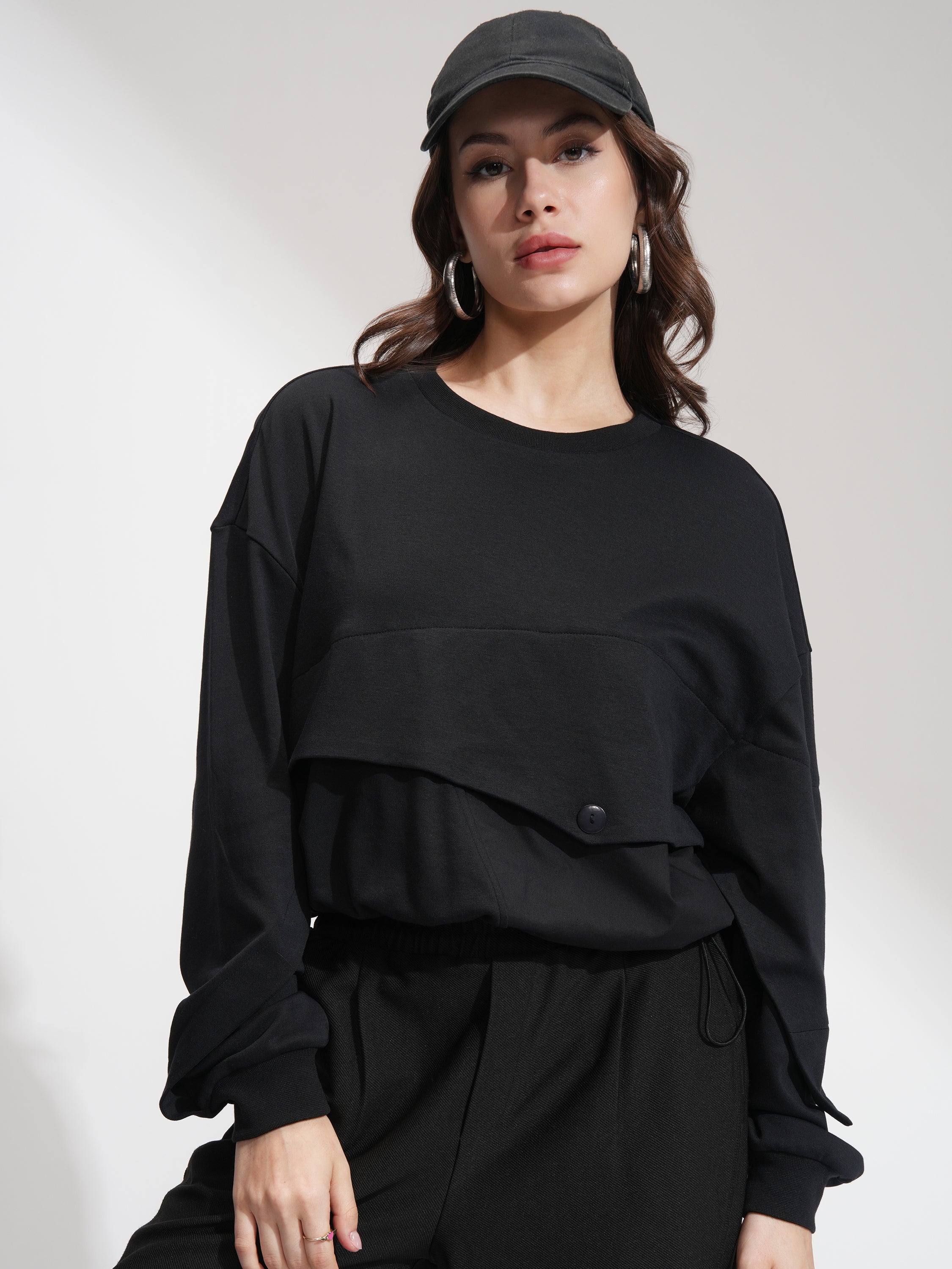 Tokyo Talkies Women Black Solid Regular Top - Black - Image 1